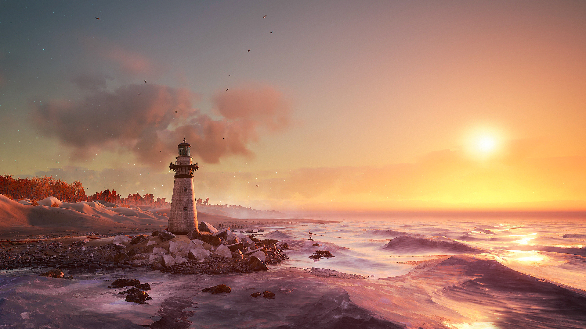 Unreal Engine 4 CGi Digital Art 3D Lighthouse Sea Landscape 1920x1080