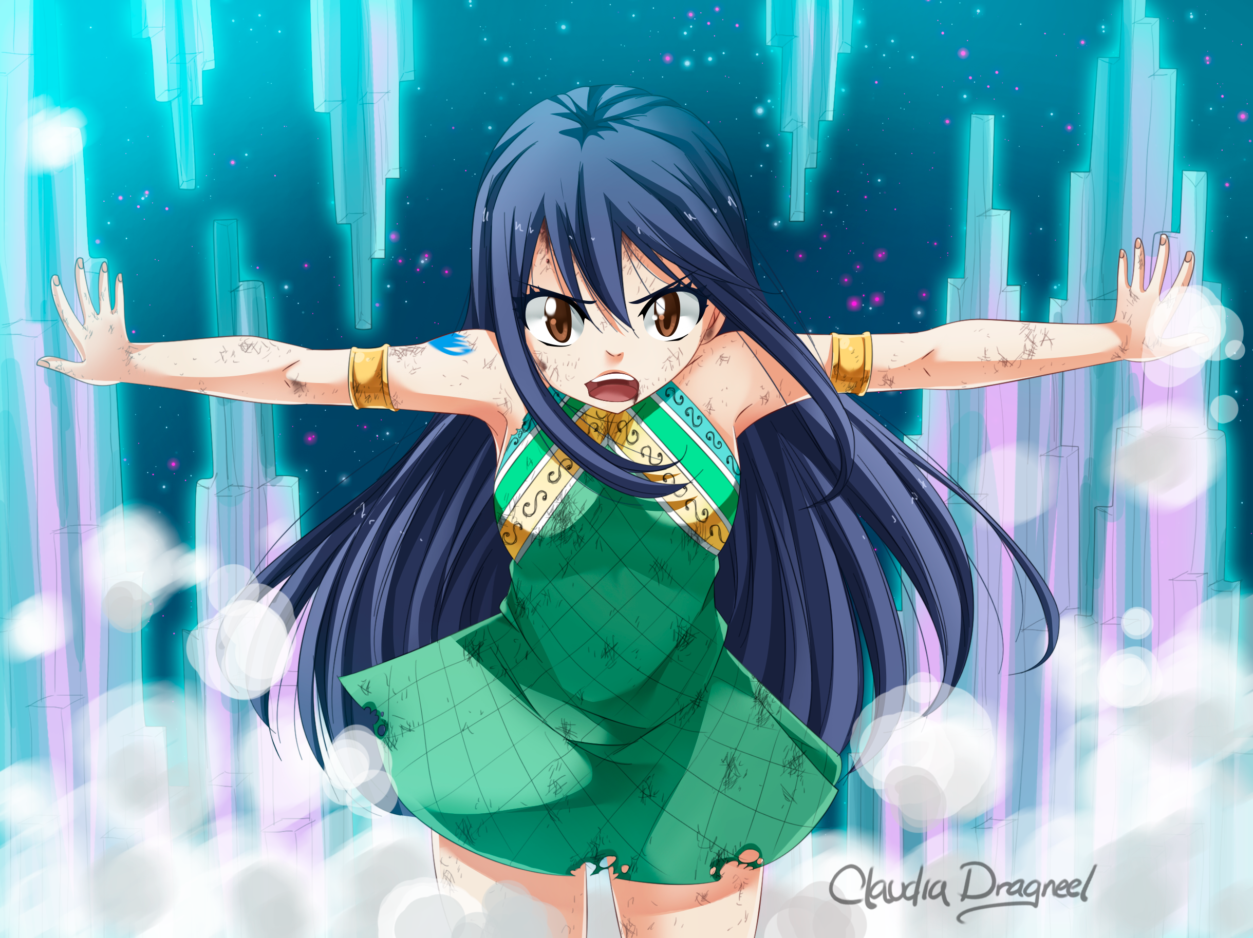 Black Hair Brown Eyes Dress Fairy Tail Girl Green Dress Long Hair Wendy Marvell 2439x1827