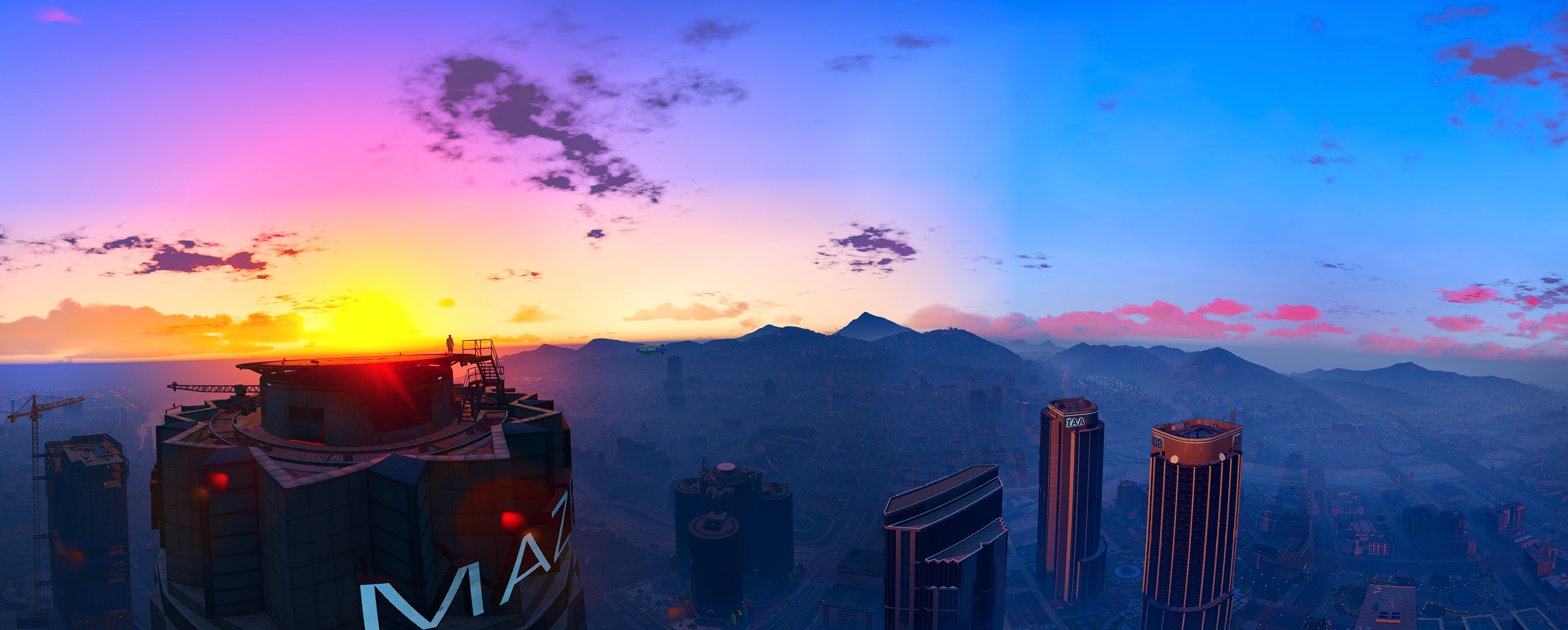 Grand Theft Auto V Sky Skyscraper Sun 4720x1899
