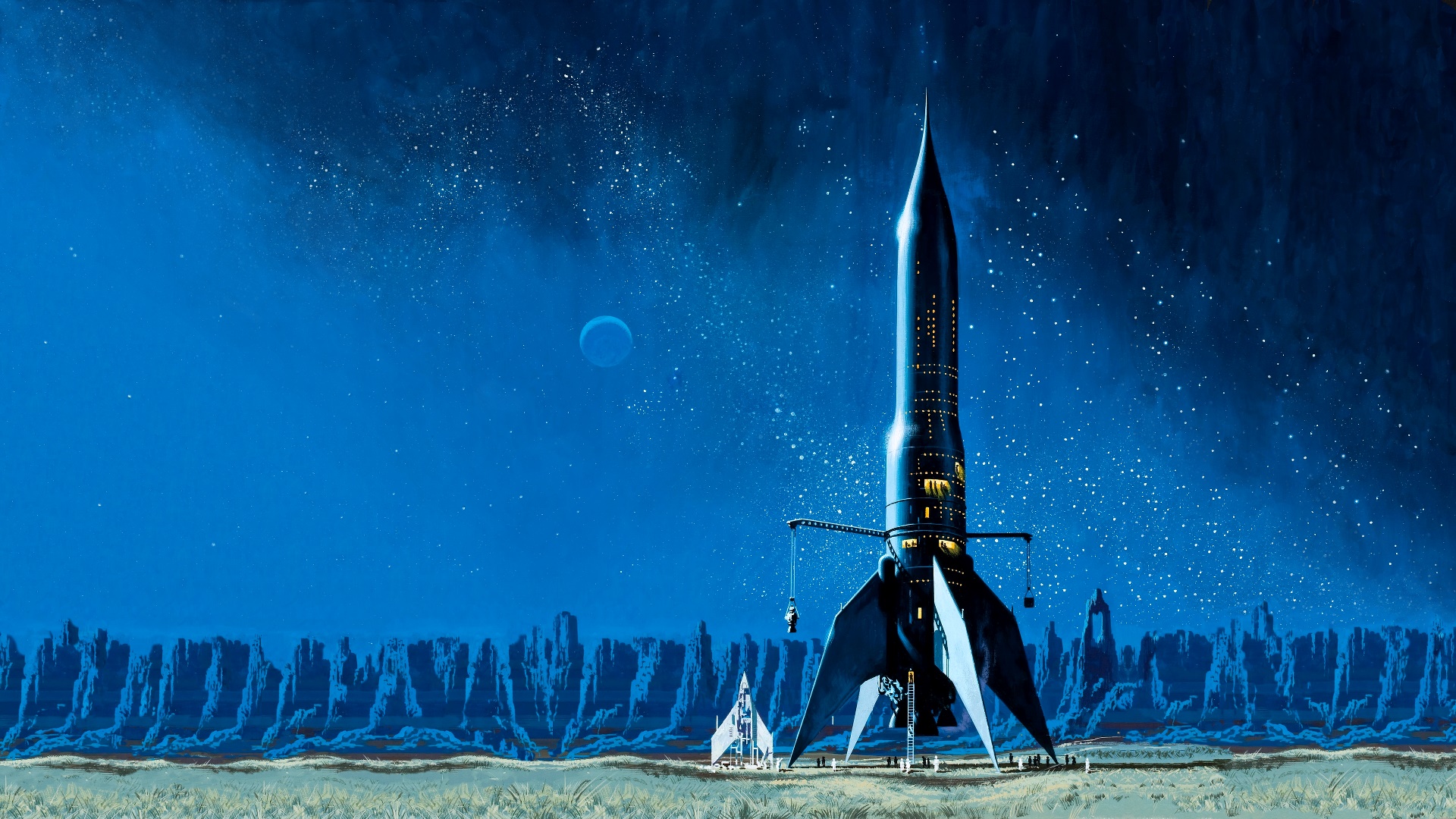 Artwork Painting Science Fiction Space Ship Blue Moon 1920x1080
