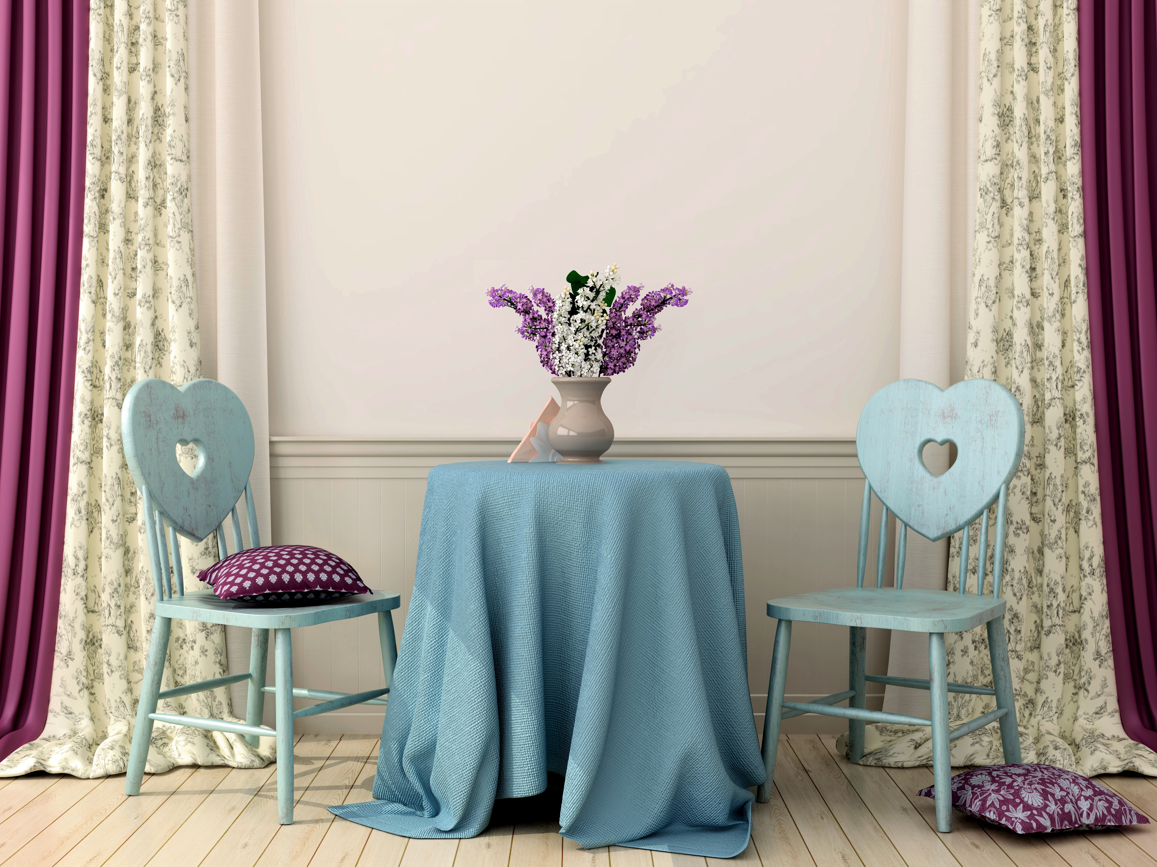 Artistic Chair Cushion Heart Interior Lilac Room Table Vase 4000x3000