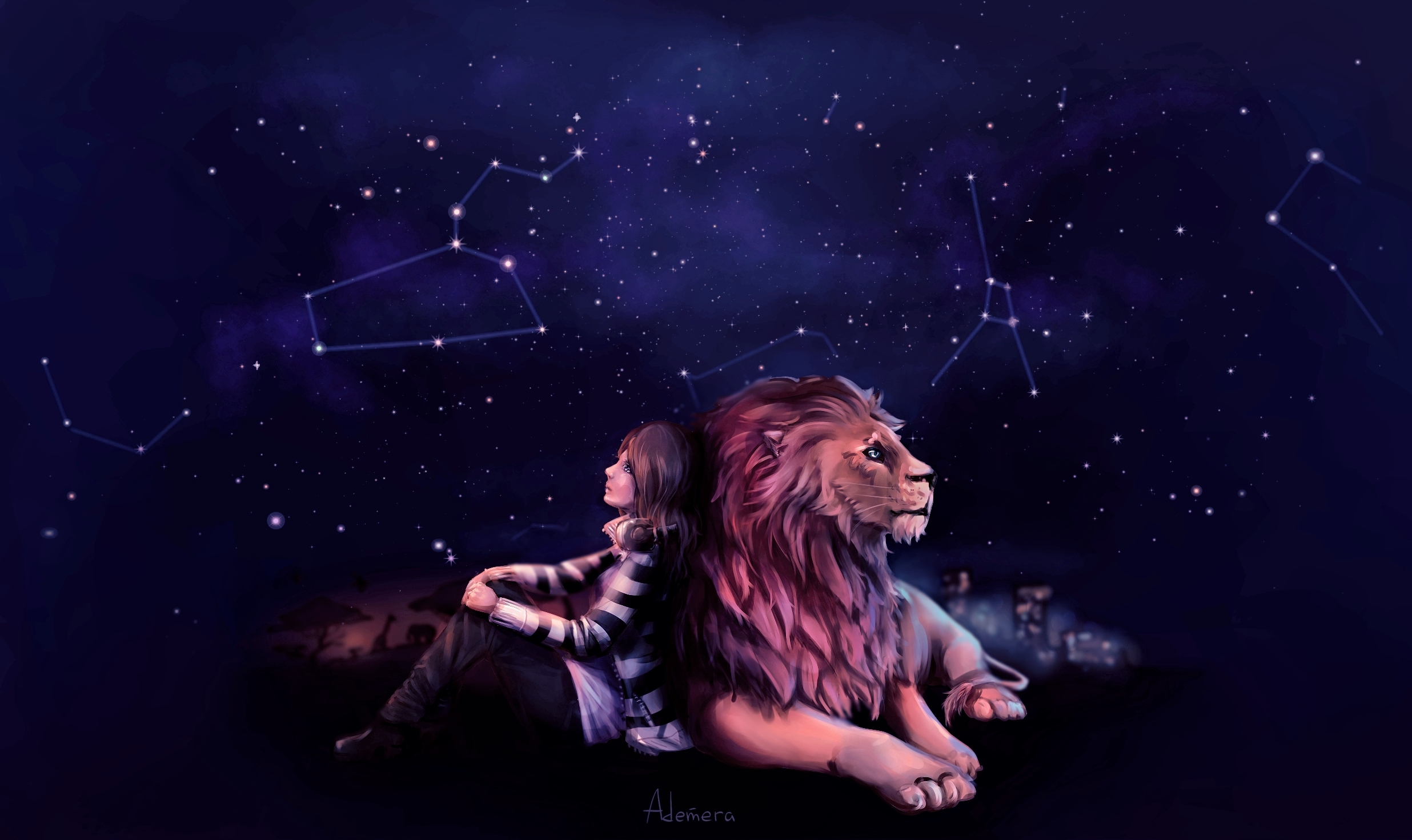 Dream Girl Lion Sky Stars 2472x1471