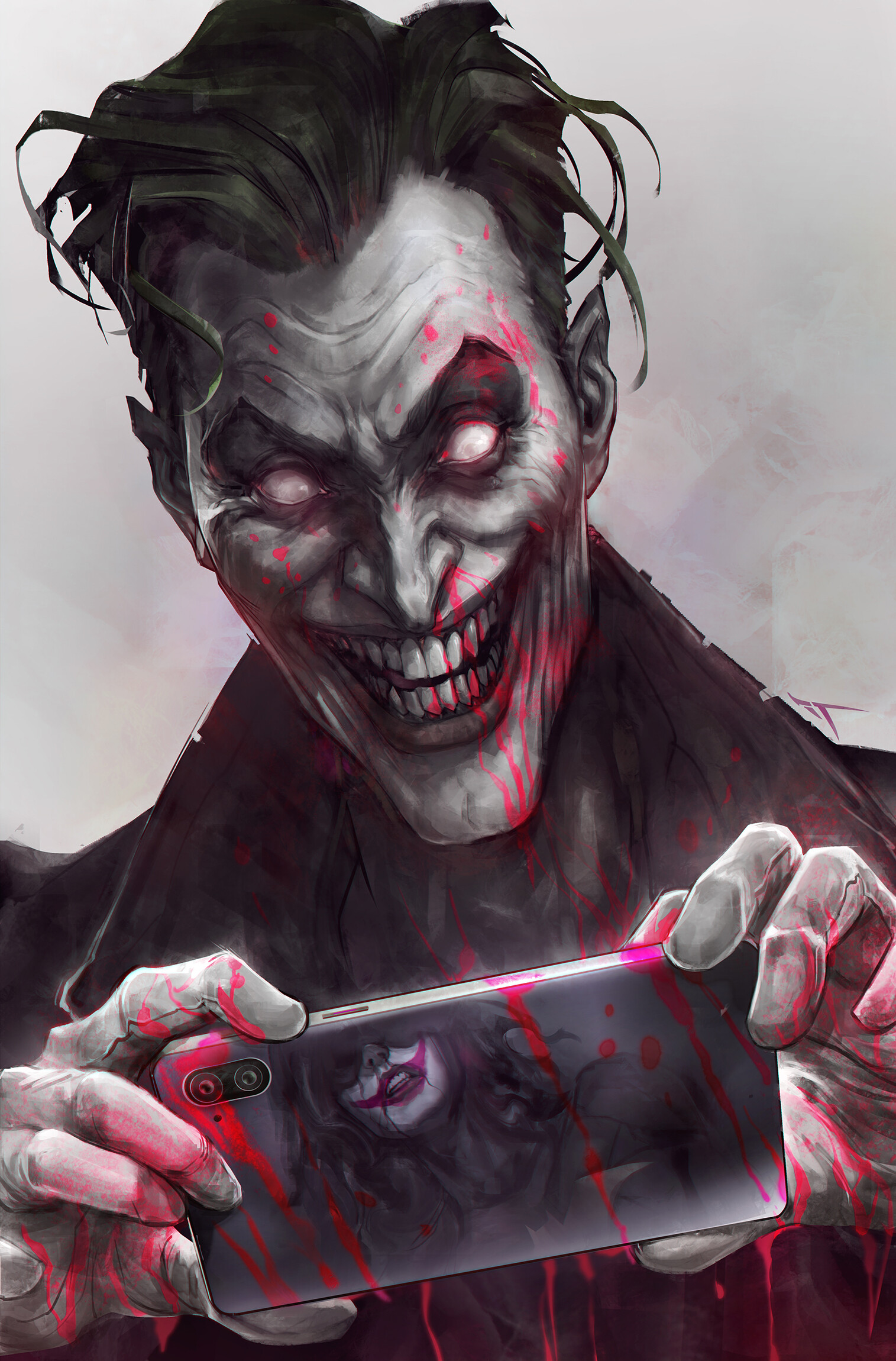 Evil Joker Smiling White Eyes Drawing Digital Art Digital Painting Fan Art Artwork Portrait Display  1515x2300
