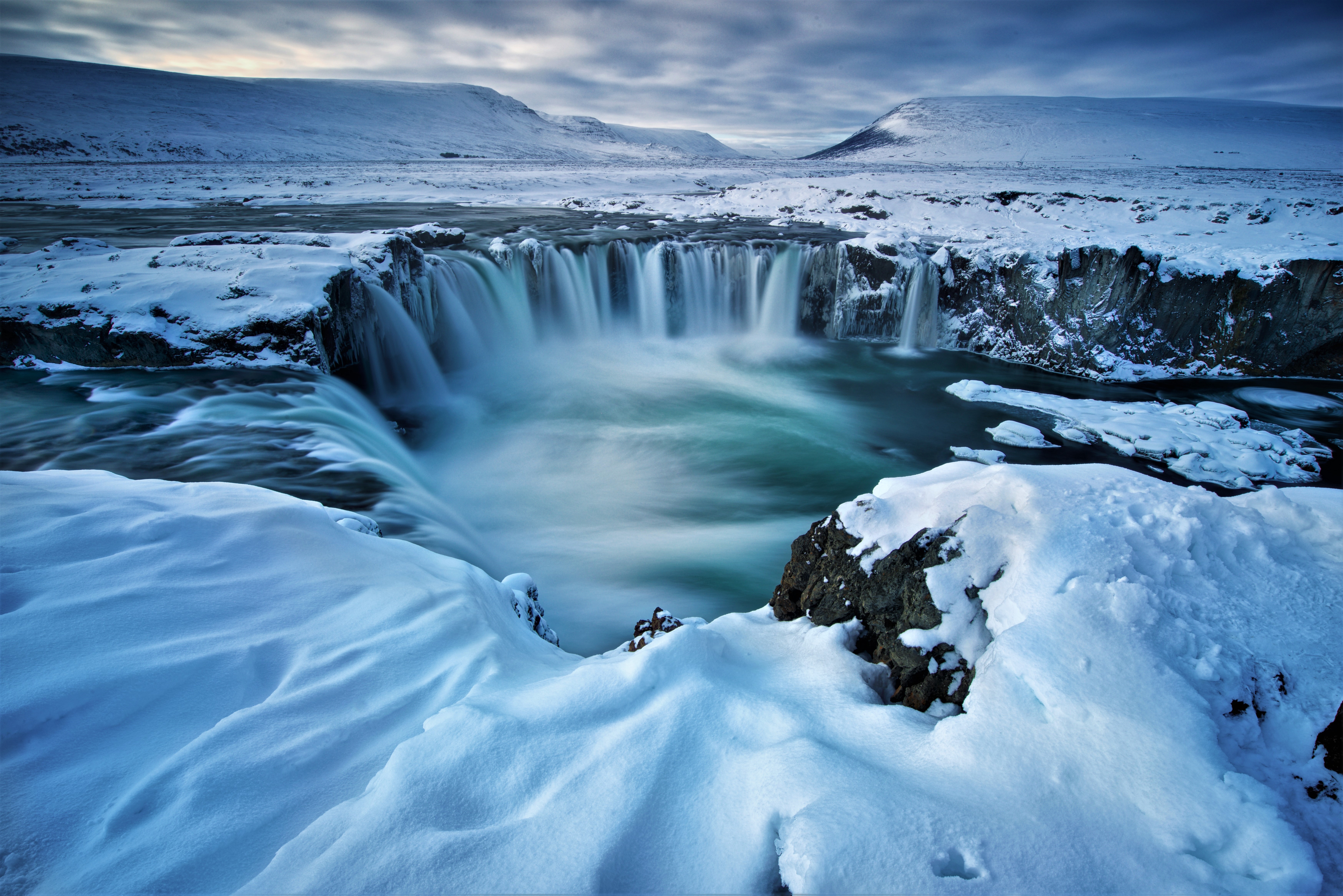 Godafoss Ice Iceland Snow Waterfall Winter 6992x4666