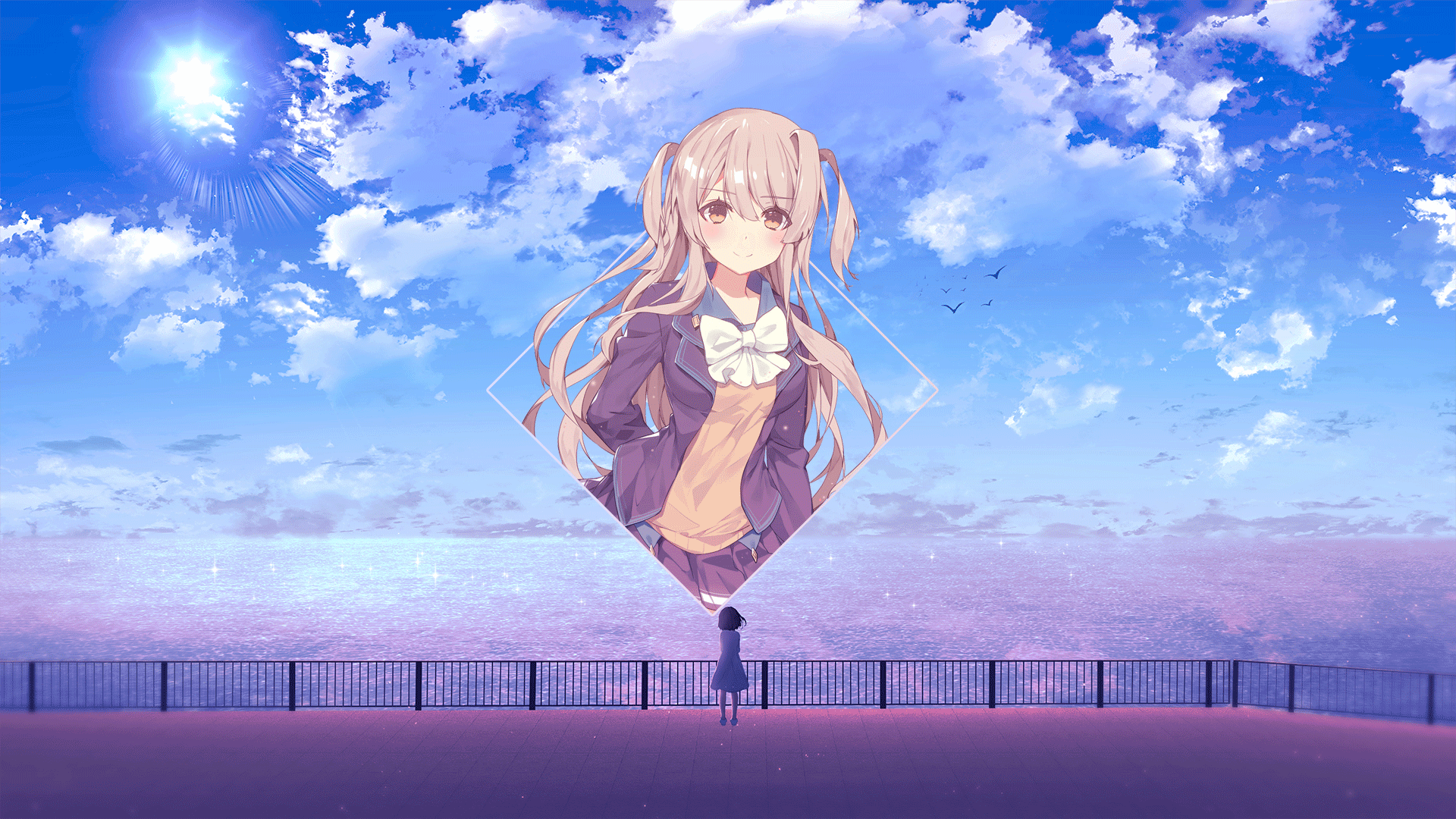 Anime Anime Girls Clouds Sea Anime Landscape Photoshop Digital Art Picture In Picture Picture School 1920x1080