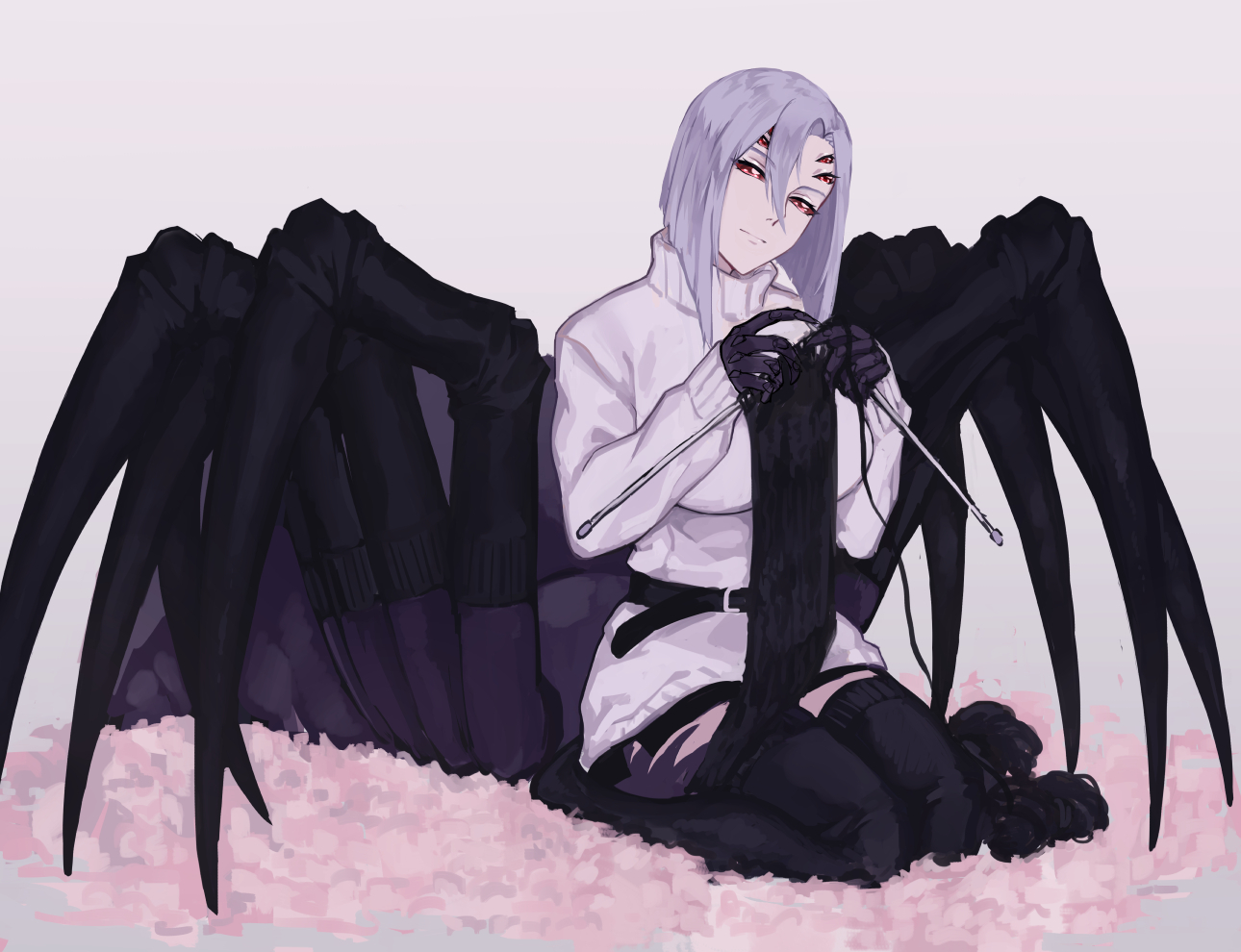 Monster Musume No Iru Nichijou Monster Girl Arachnid Black Legwear Sitting Sweater Dress Needles Hea 1290x990