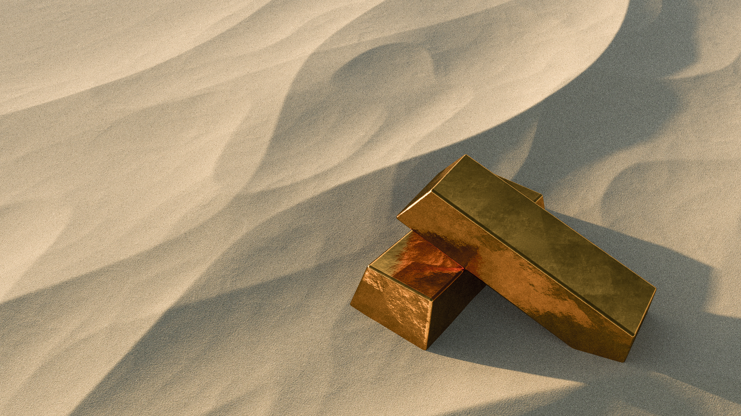 Gold Bar Sand Desert 3D 2560x1440