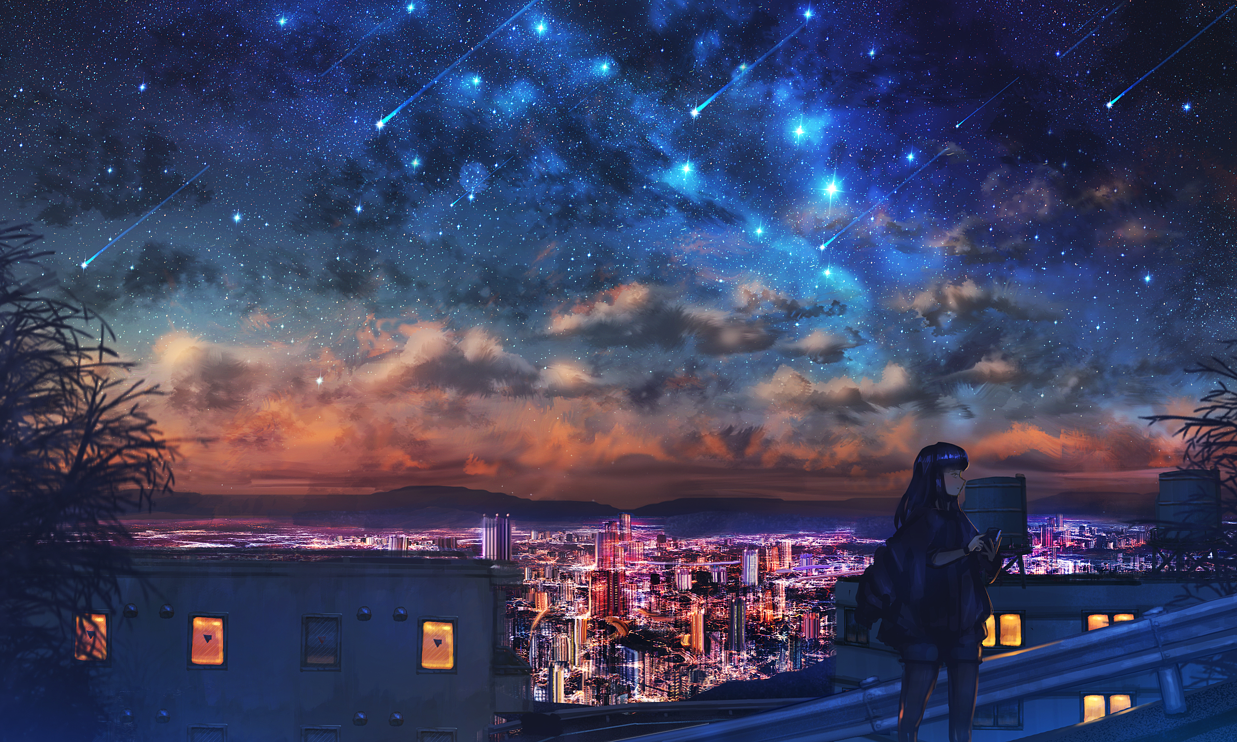Hình ảnh Anime girl đô thị bầu trời đêm Nakomo sẽ mang lại cho bạn một trải nghiệm đầy cảm hứng và bí ẩn. Với sự kết hợp giữa vẻ đẹp của cô gái xinh đẹp với sự mê hoặc của đêm tối đầy sao, cảm giác hứng khởi sẽ đến với bạn ngay tức thì.