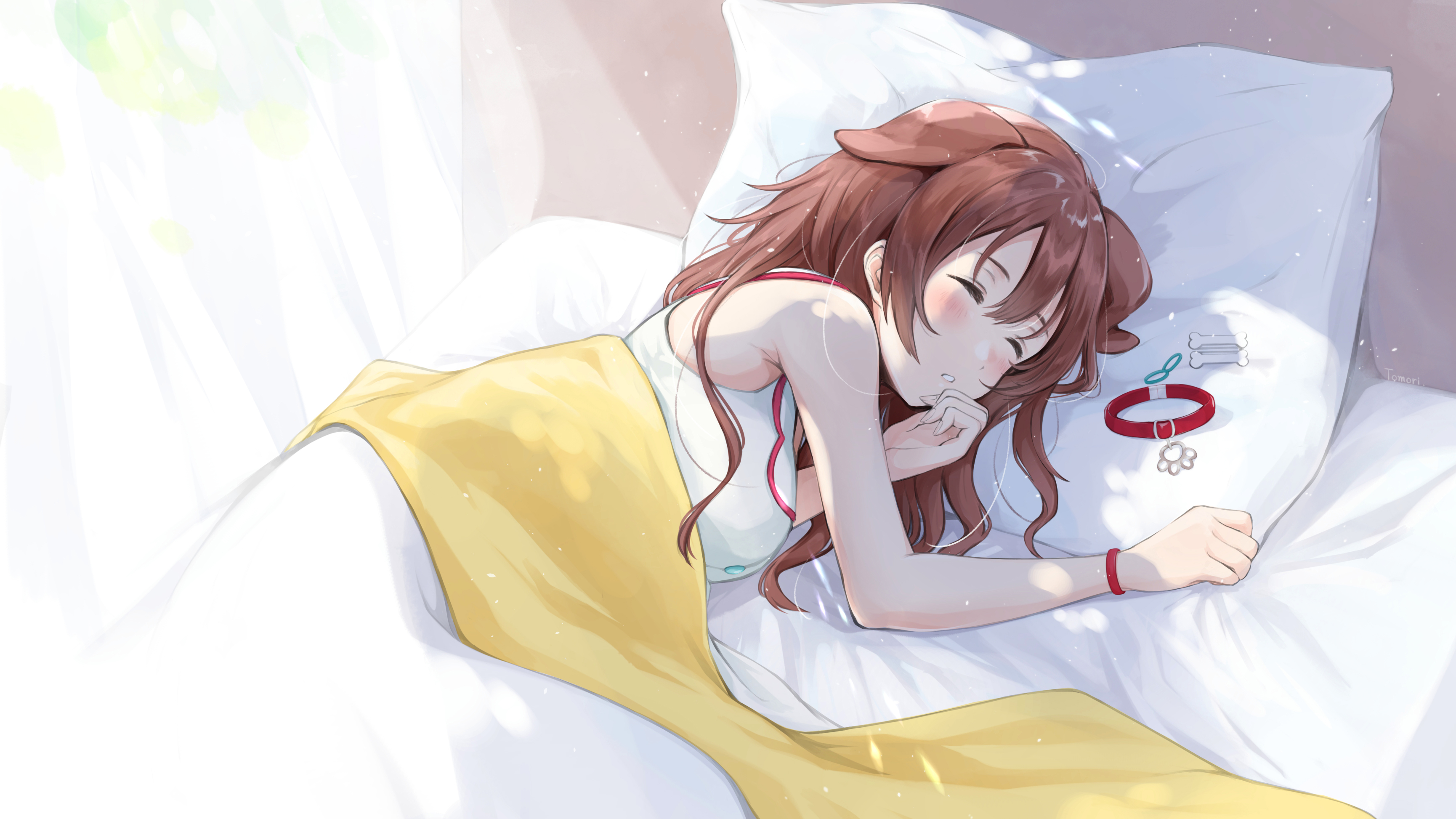 Virtual Youtuber Inugami Korone Anime Anime Girls Sleeping Animal Ears In Bed 3460x1946