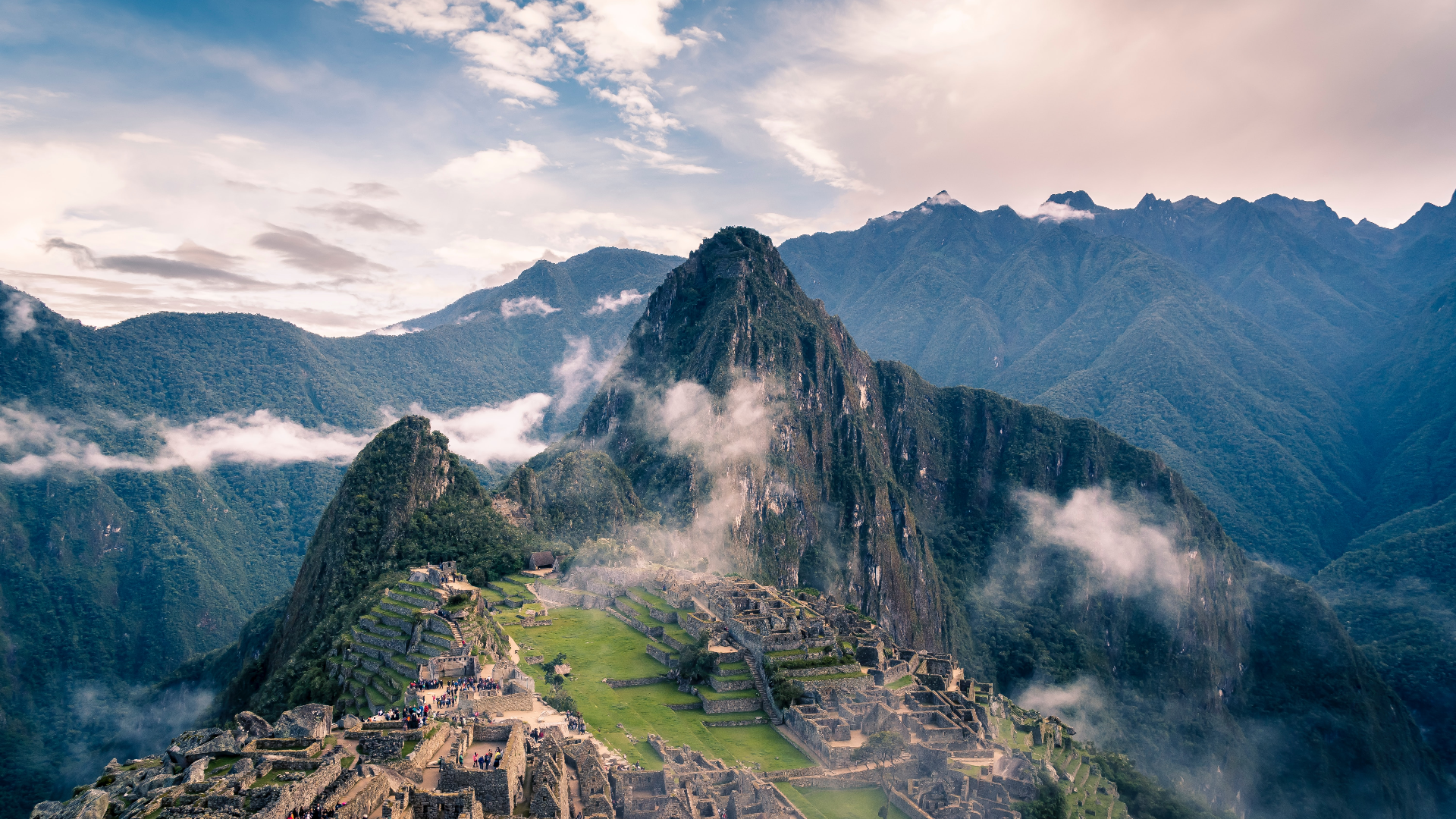 Nature Landscape Clouds Sky Ancient Mountains Tourist Machu Picchu Peru Aerial 1920x1080