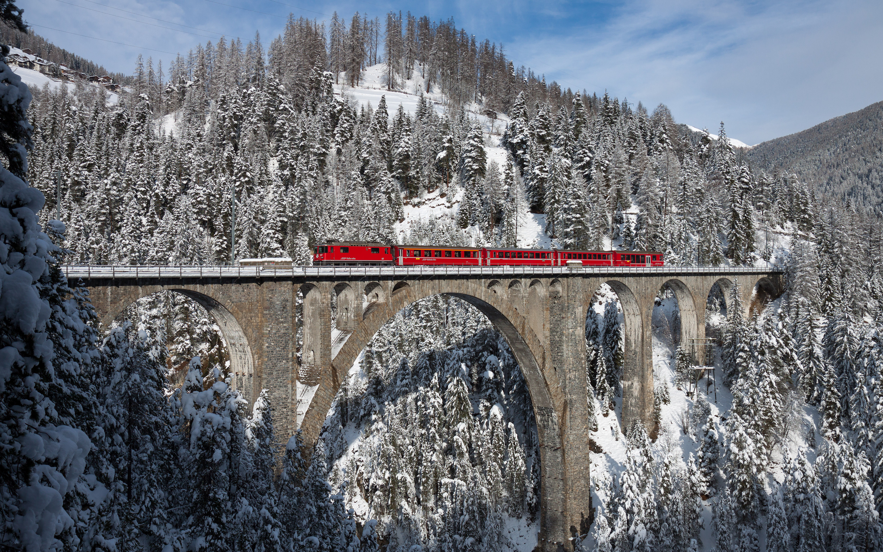 Landscape Swiss Alps Switzerland Train Mountains Bernina Express Railway 2880x1800