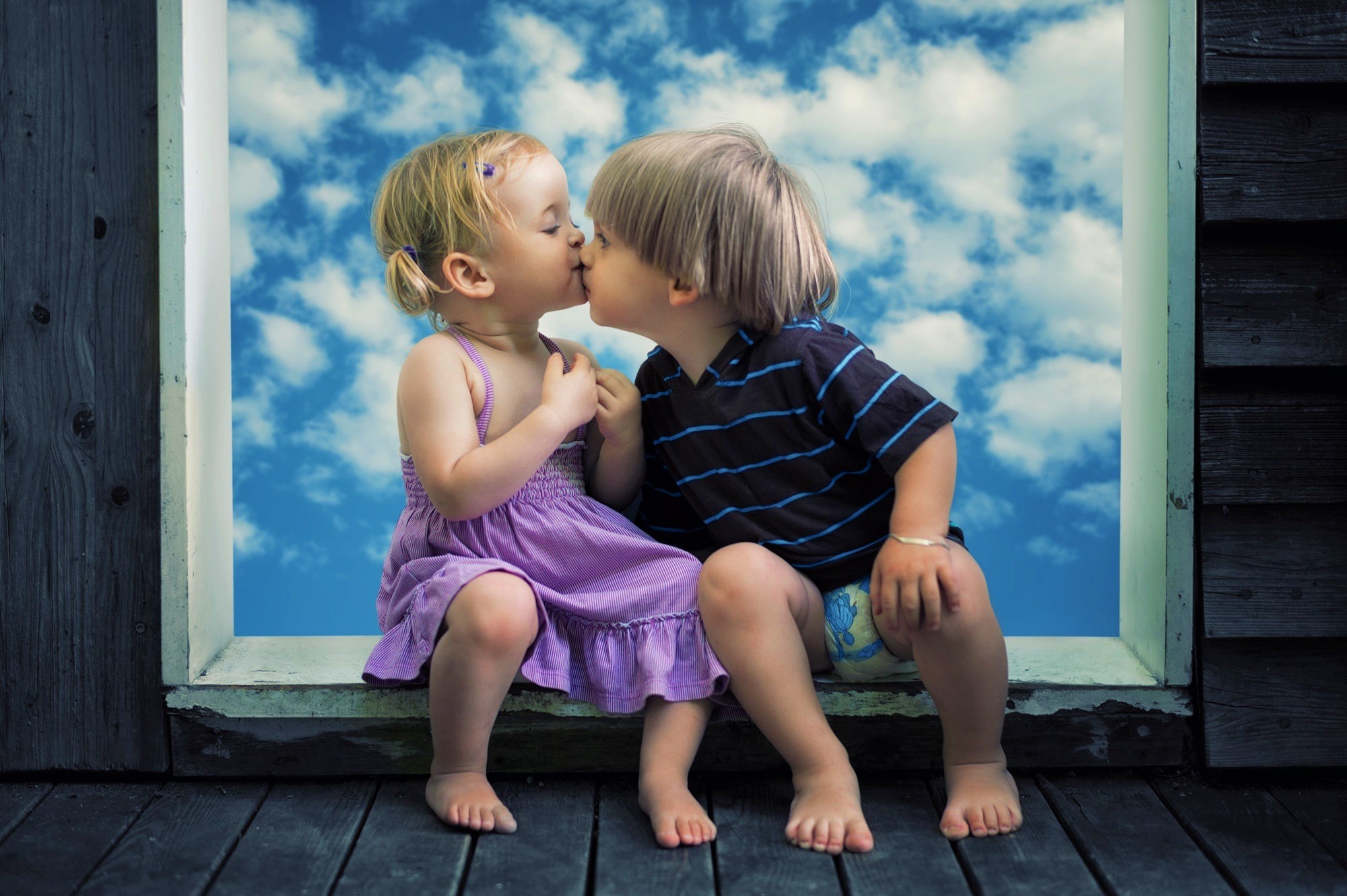Boy Child Cloud Cute Girl Kiss Little Boy Little Girl Sky 2000x1331