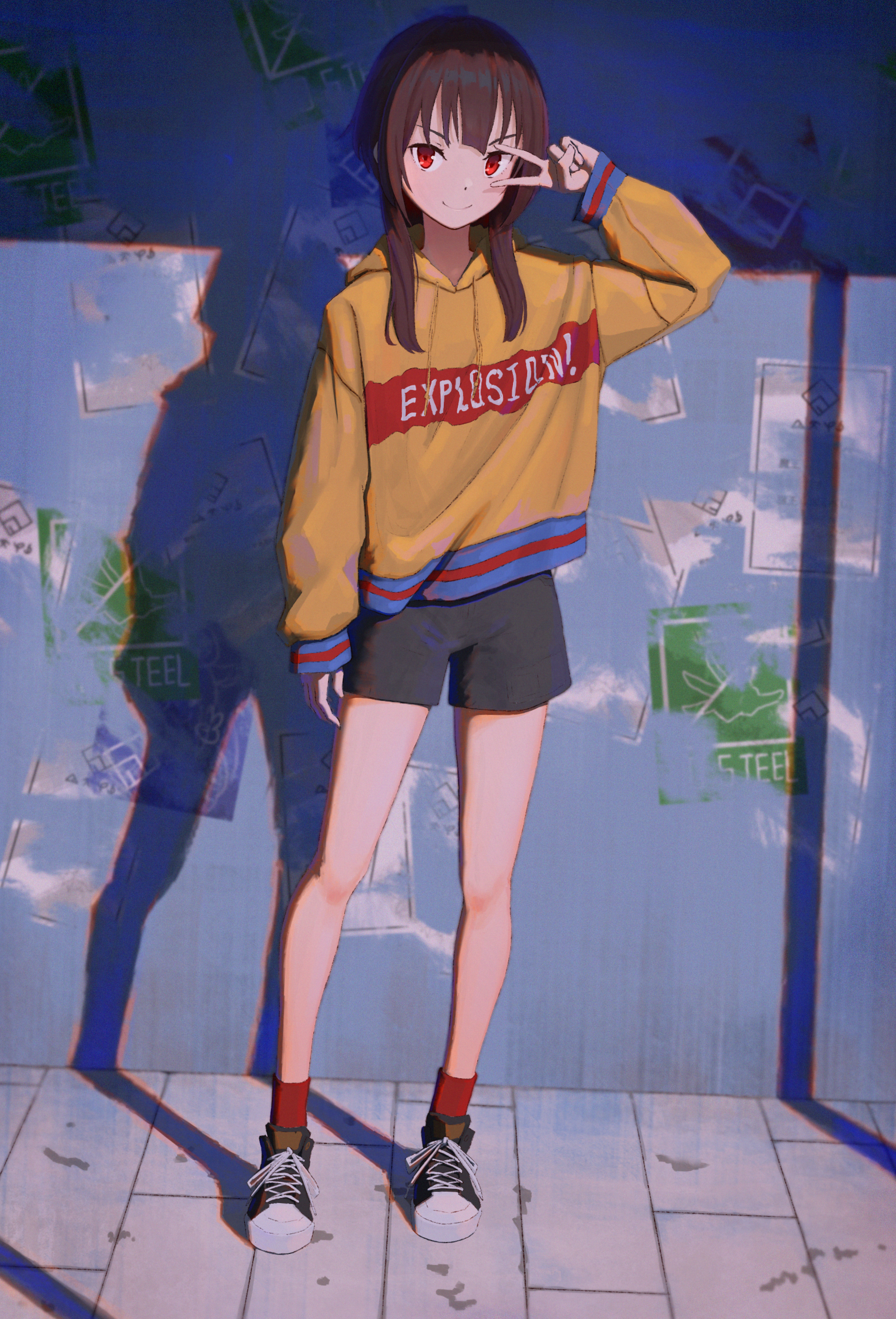 Kono Subarashii Sekai Ni Shukufuku Wo Short Hair Anime Girls Hair In Face Yellow Sweater Red Socks B 1902x2799