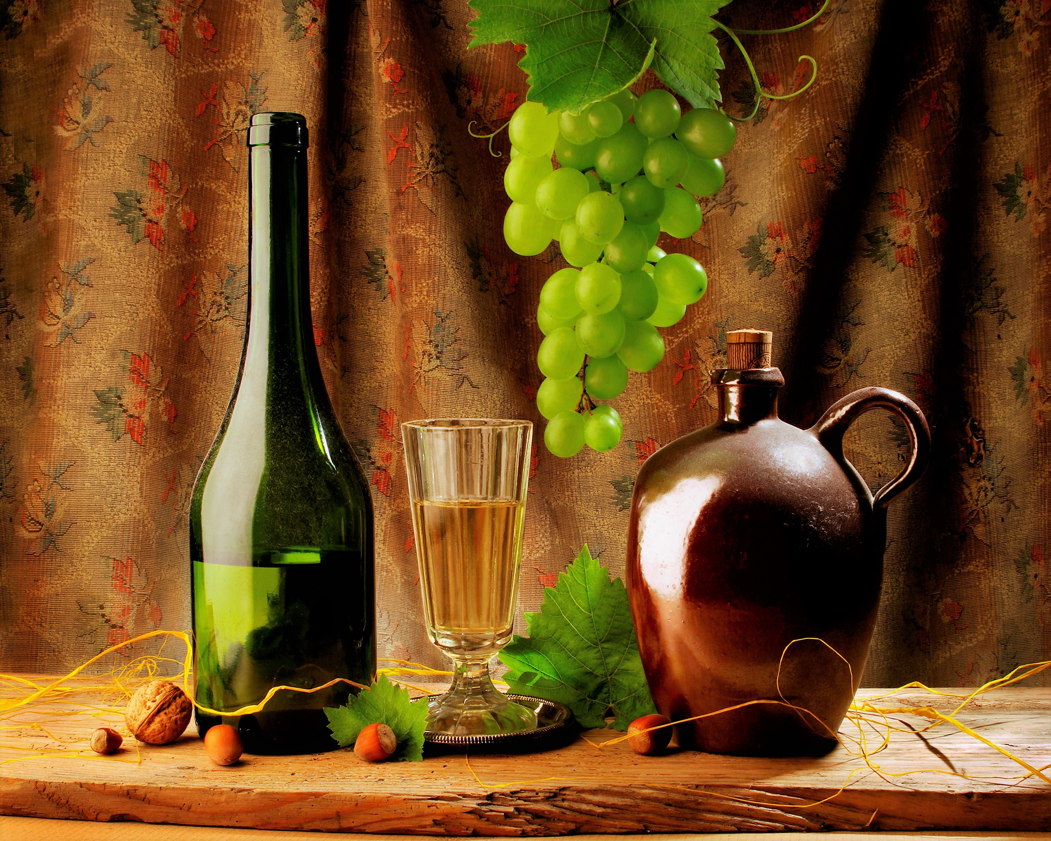 Grapes Green Jug Leaf Still Life Wine 3500x2800