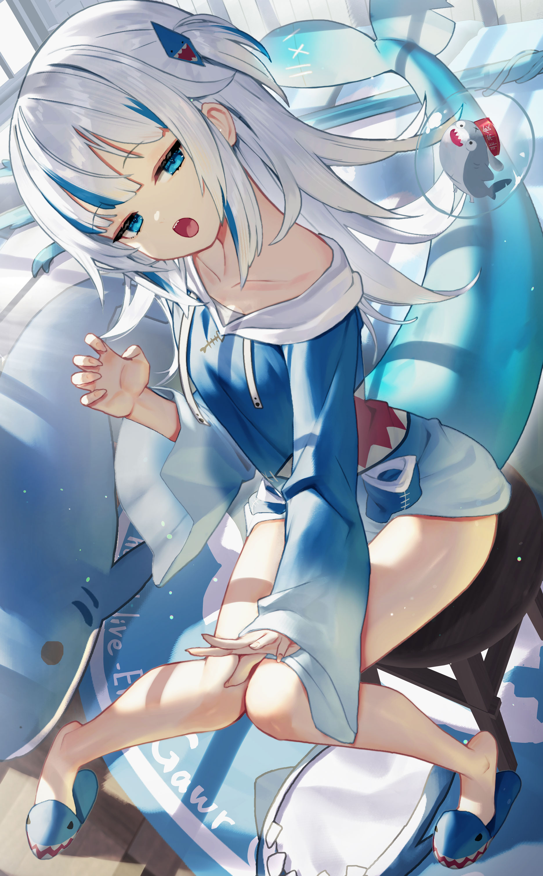 Anime Anime Girls Gawr Gura Hololive Virtual Youtuber Sco Ttie Vertical Sukocchi Silver Hair Blue Ey 1872x3018