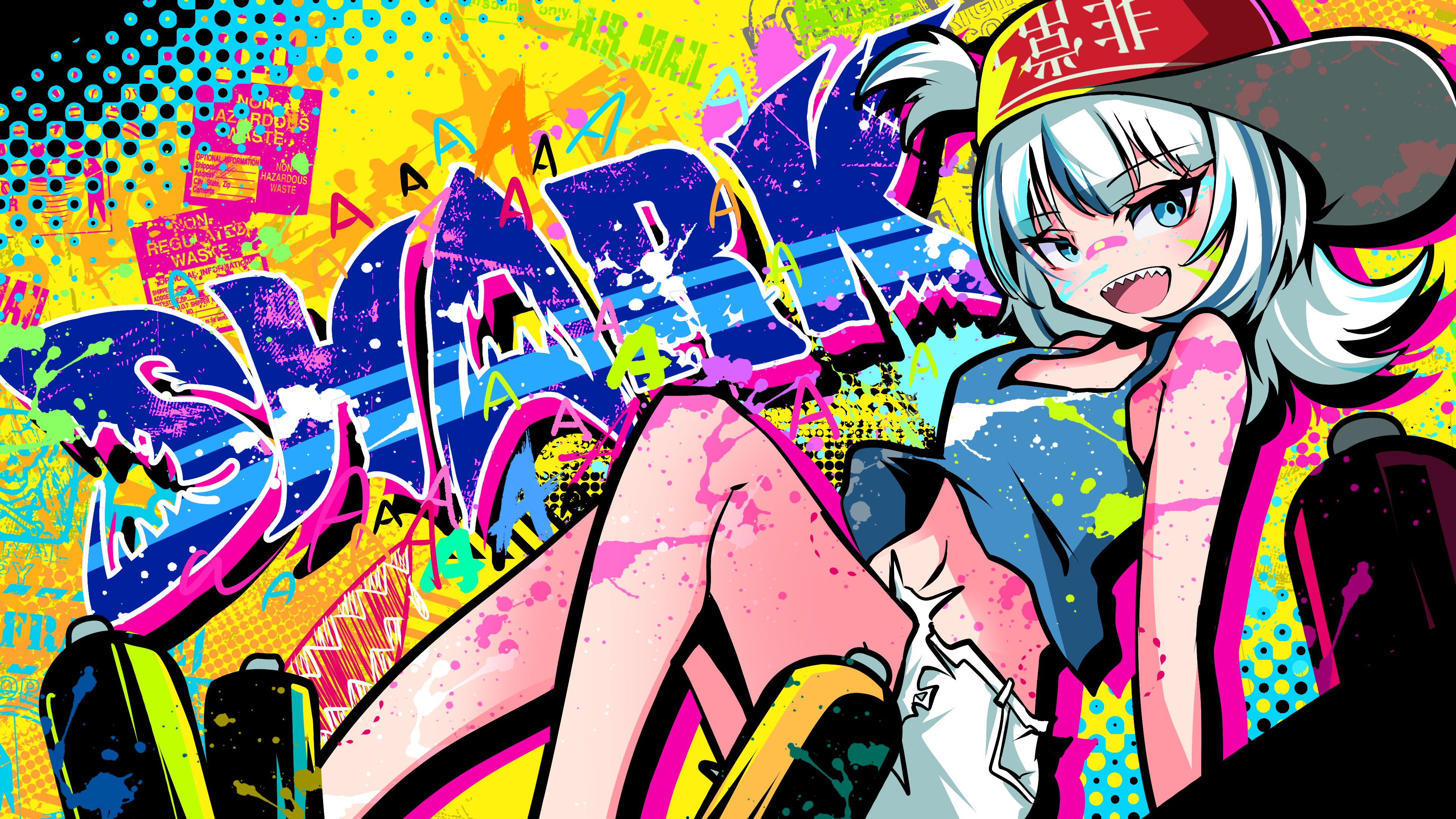 Hololive Gawr Gura Shark Teeth Hat Graffiti Anime Anime Girls Berry Verrine 3840x2160