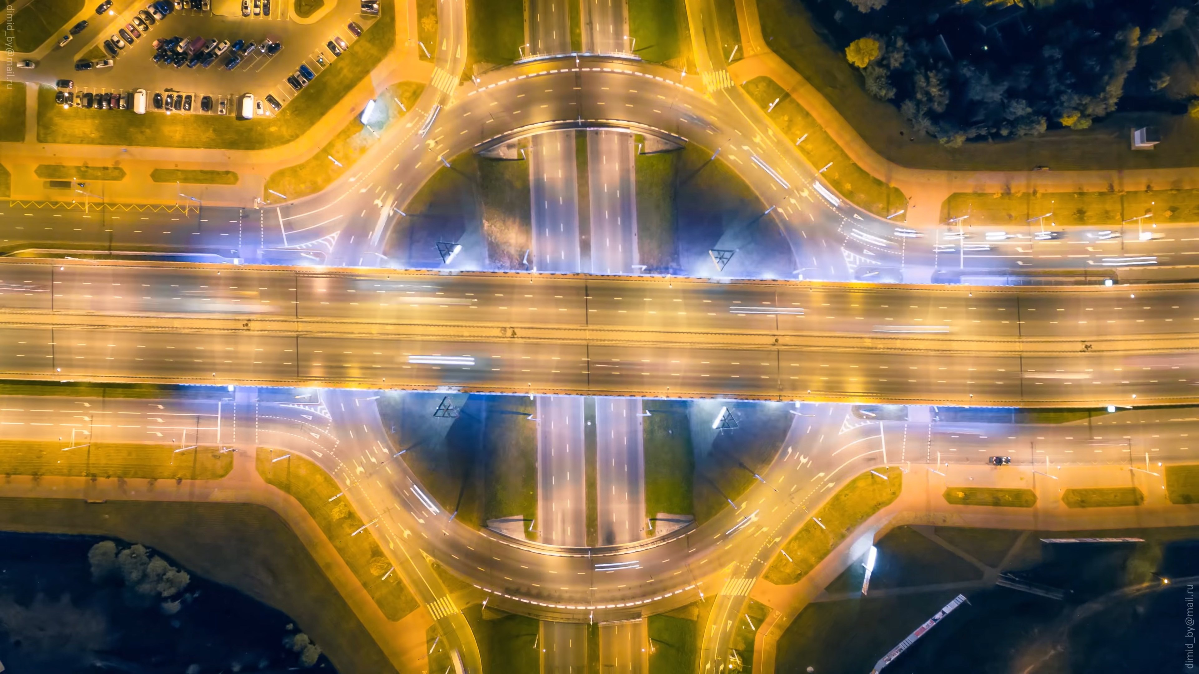 Aerial Belarus Highway Light Night Road Time Lapse 3840x2160