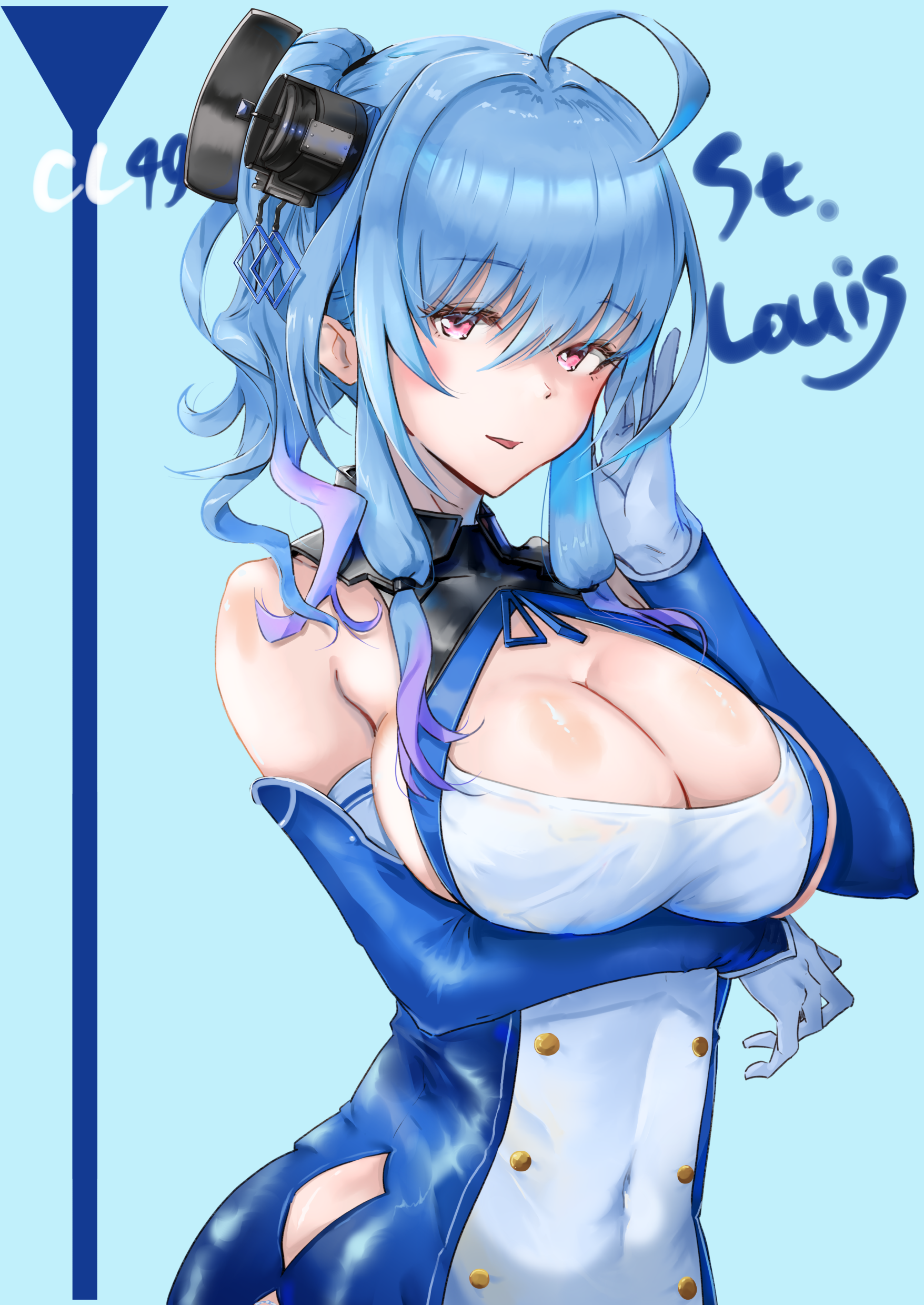 Anime Girls Azur Lane St Louis Blue Hair Shakamuni Smiling 1756x2479