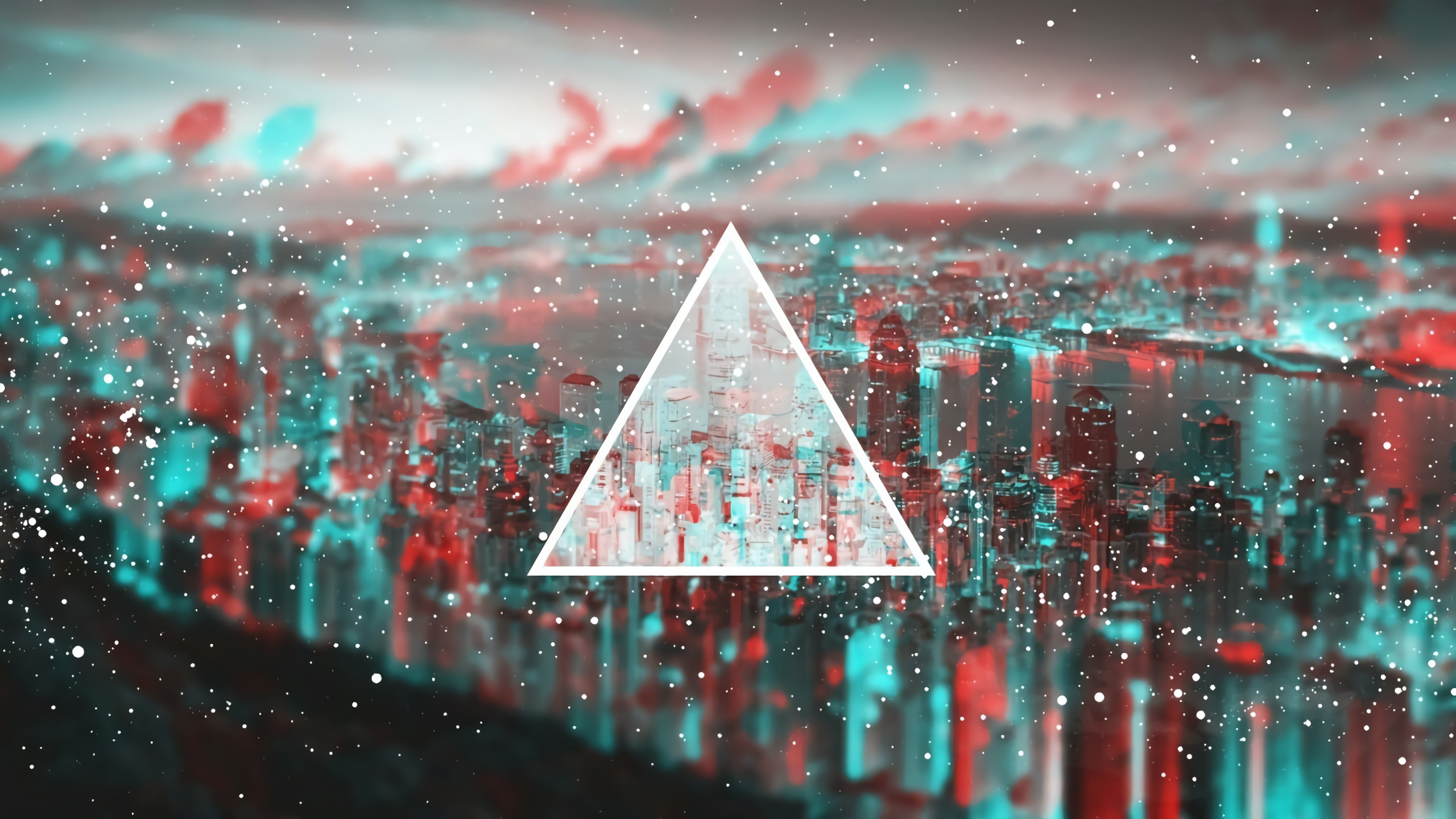 City Triangle Colorful Inverted Digital Digital Art Floating Particles 2560x1440