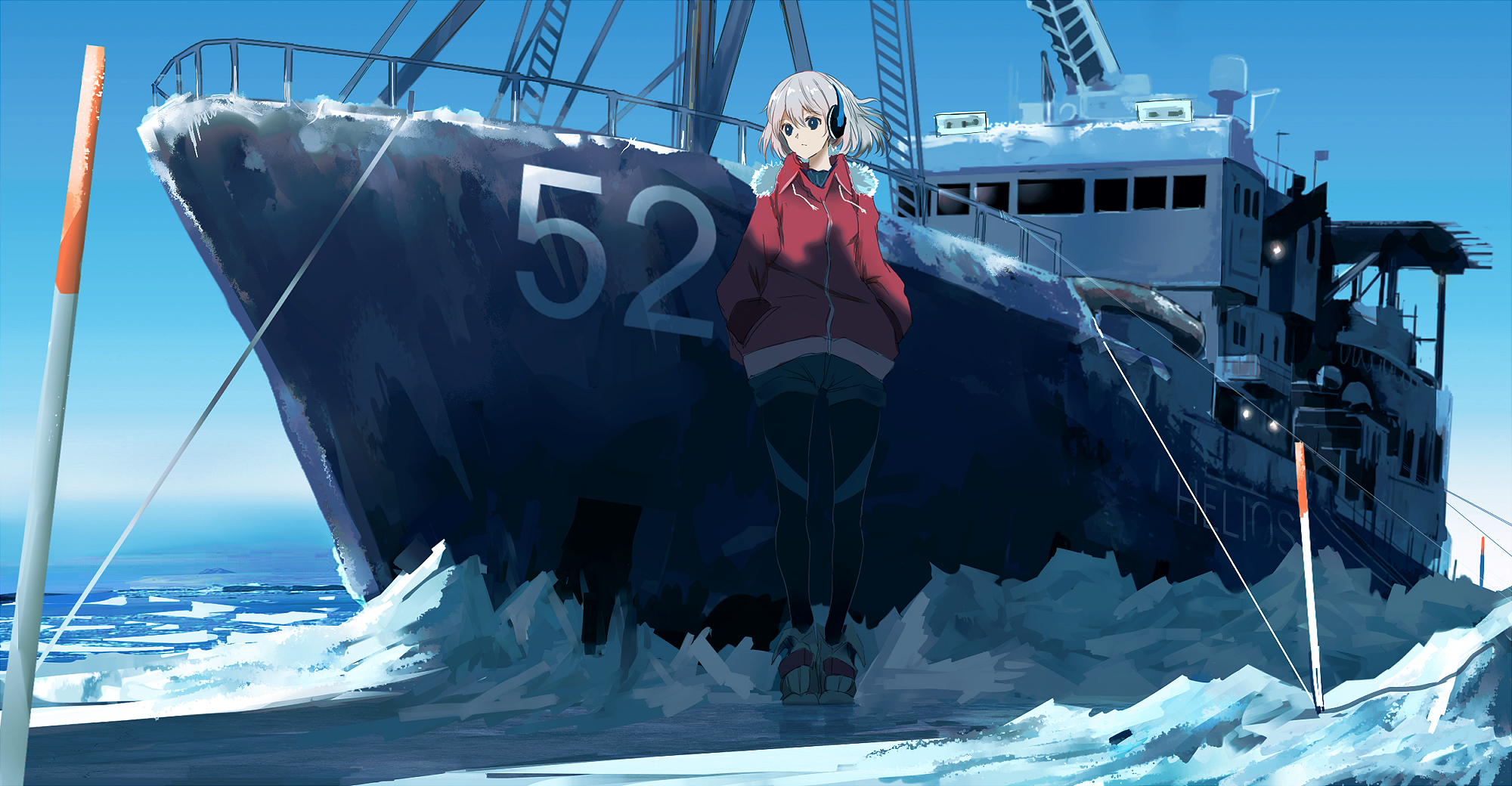 Anime SWAV Anime Girls Ship Ice Snow 2000x1040