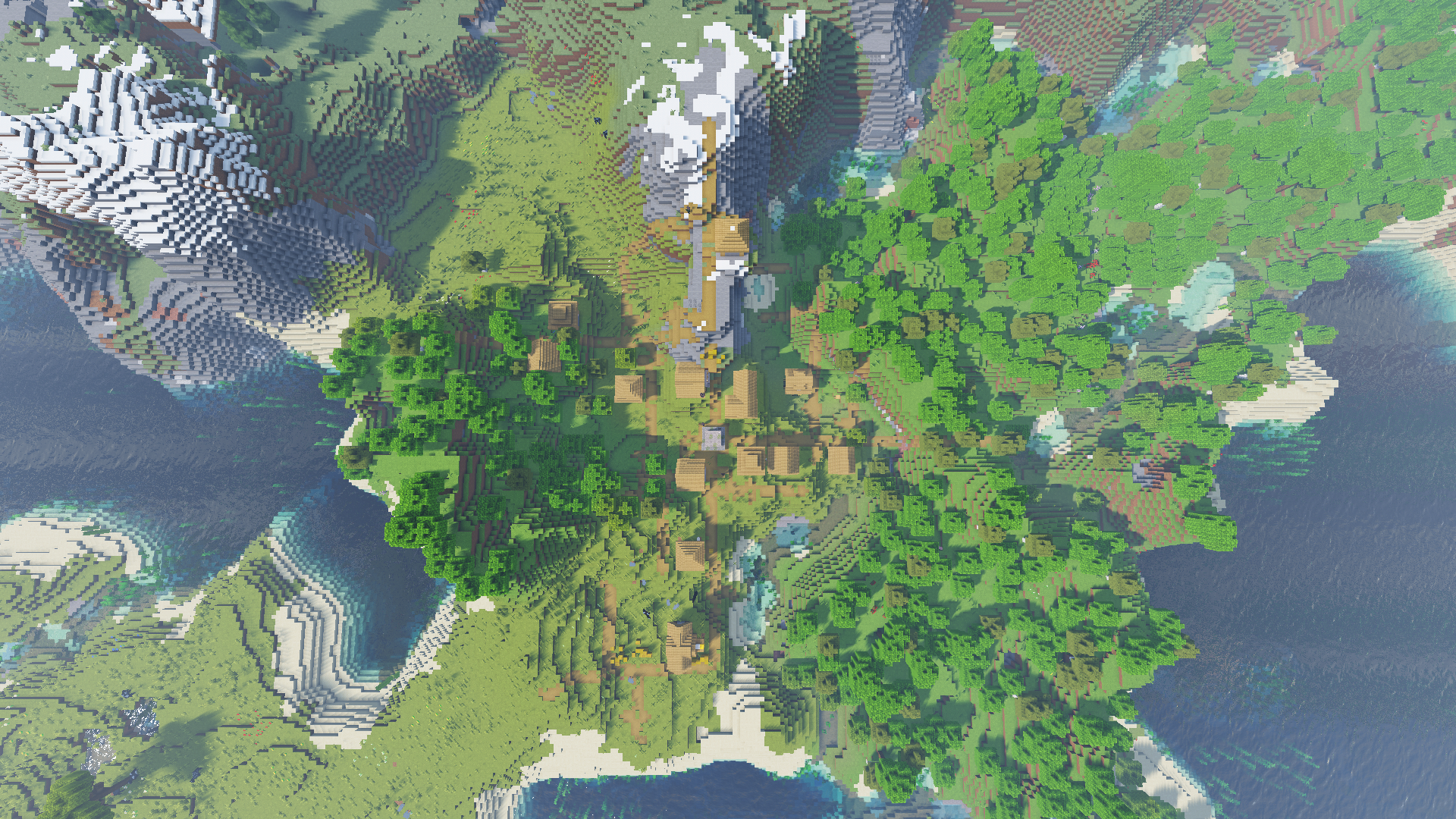 Minecraft Landscape Aerial View Forest Village 1920x1080