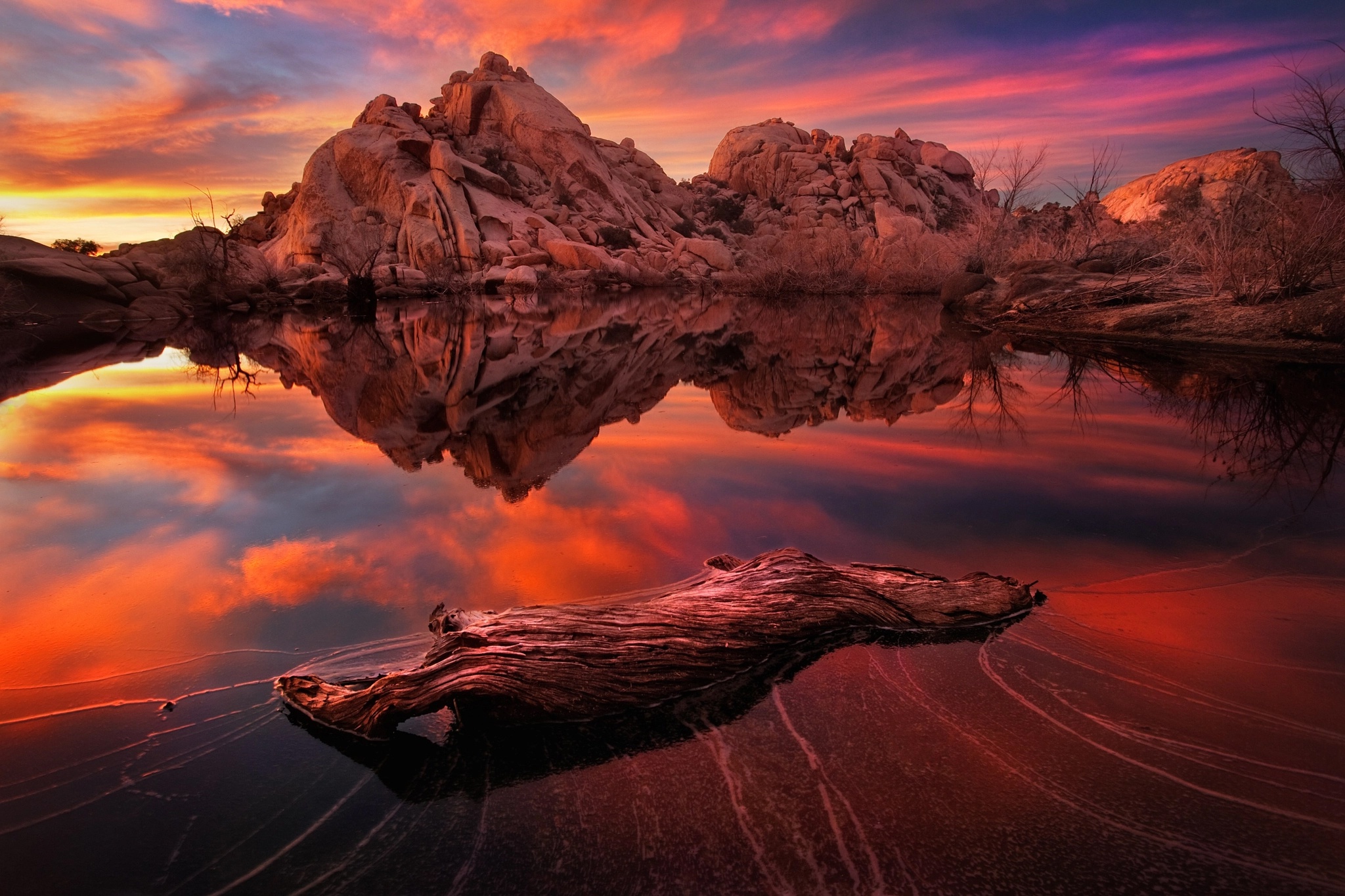 Driftwood Lake Nature Reflection Rock Sunset 2048x1365