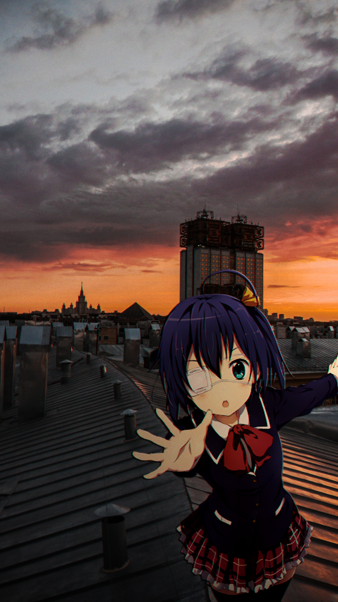 Anime Girls Takanashi Rikka Sunset Rooftops Animeirl Anime Eyepatches Chuunibyou Demo Koi Ga Shitai 1080x1920