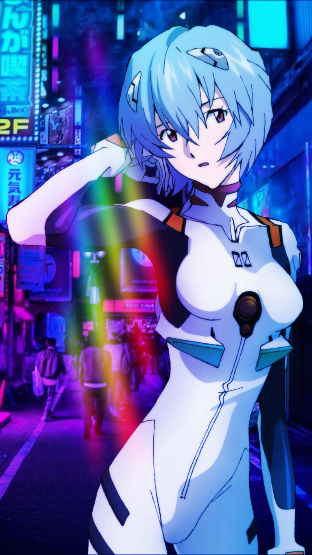 Anime Anime Girls Waifu2x Ayanami Rei Landscape Neon Phone Neon Genesis Evangelion 1080x1920