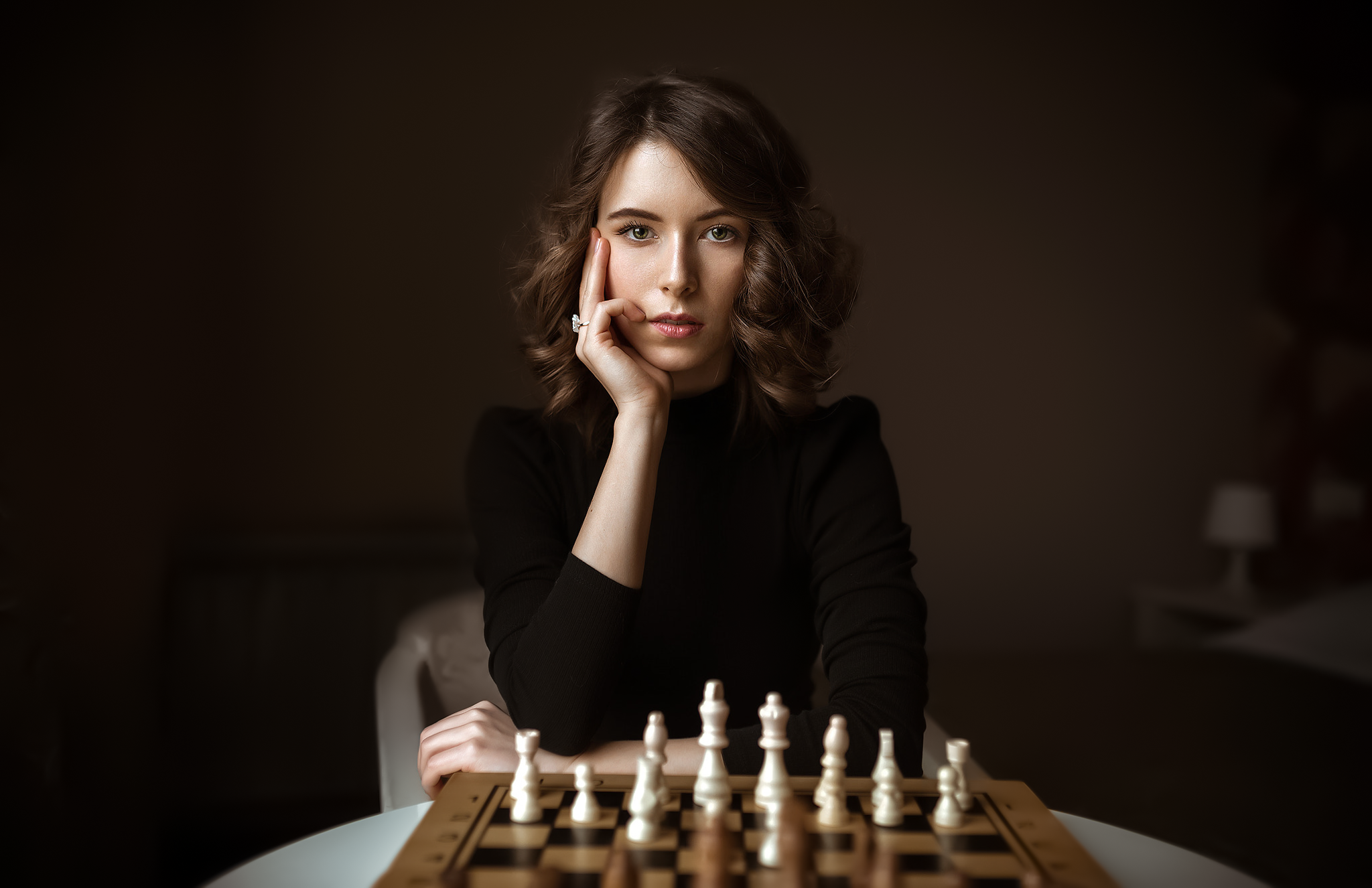 Albert Lesnoy Women Cosplay The Queens Gambit Brunette Short Hair Looking At Viewer Chess 2048x1326