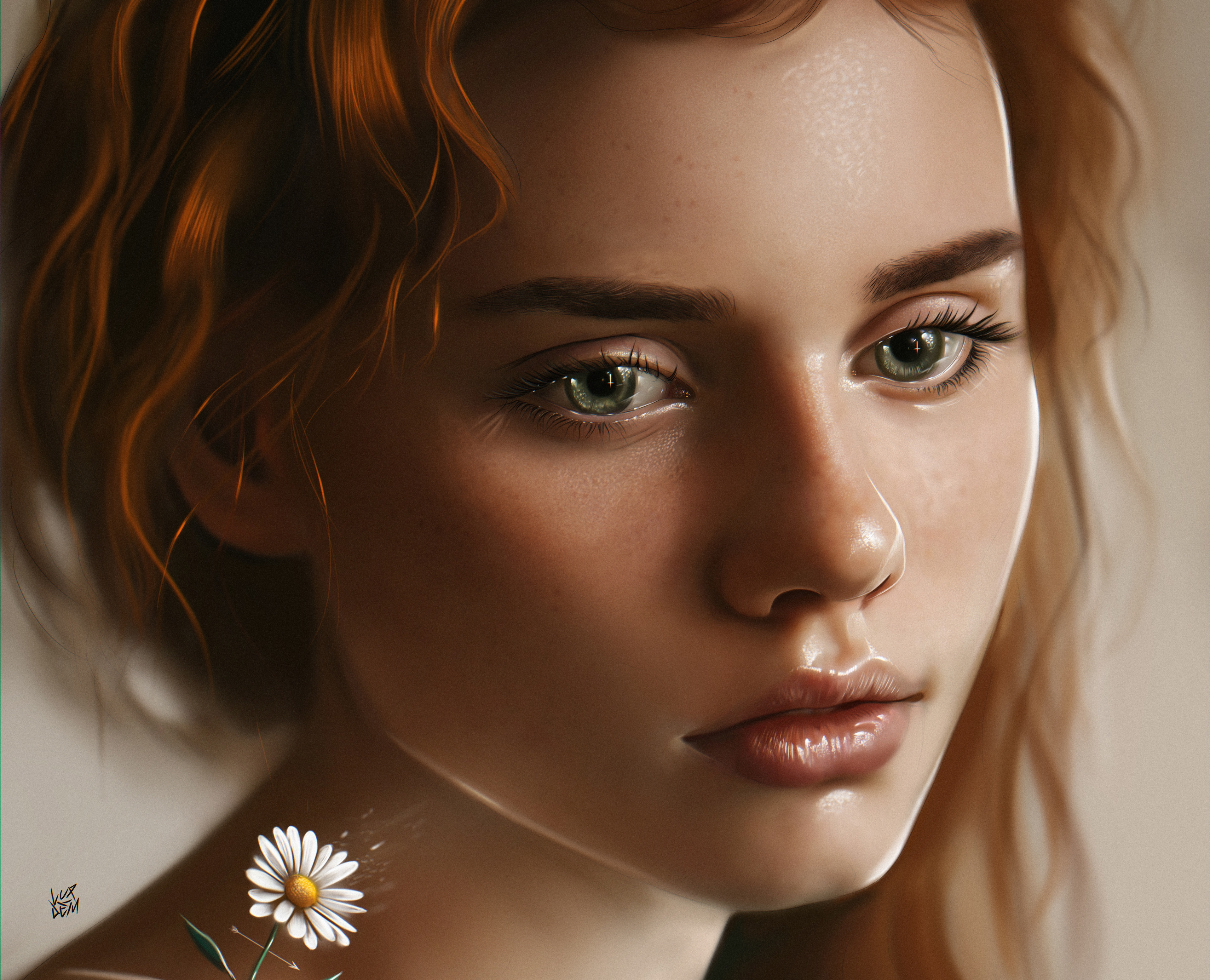 Artistic Face Flower Girl Painting Portrait Woman 3840x3111
