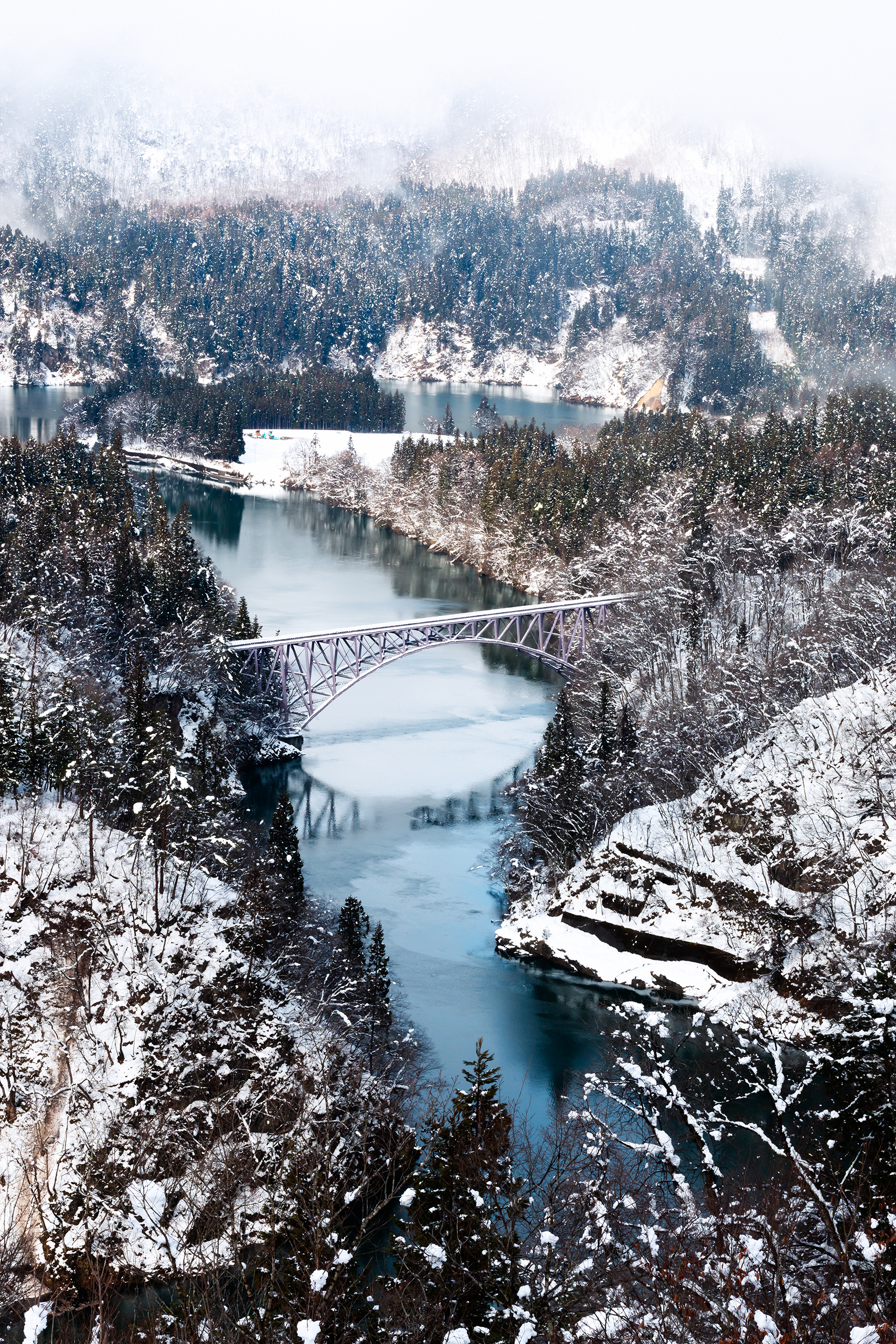Valley Snow River Japan Bridge 1788x2681