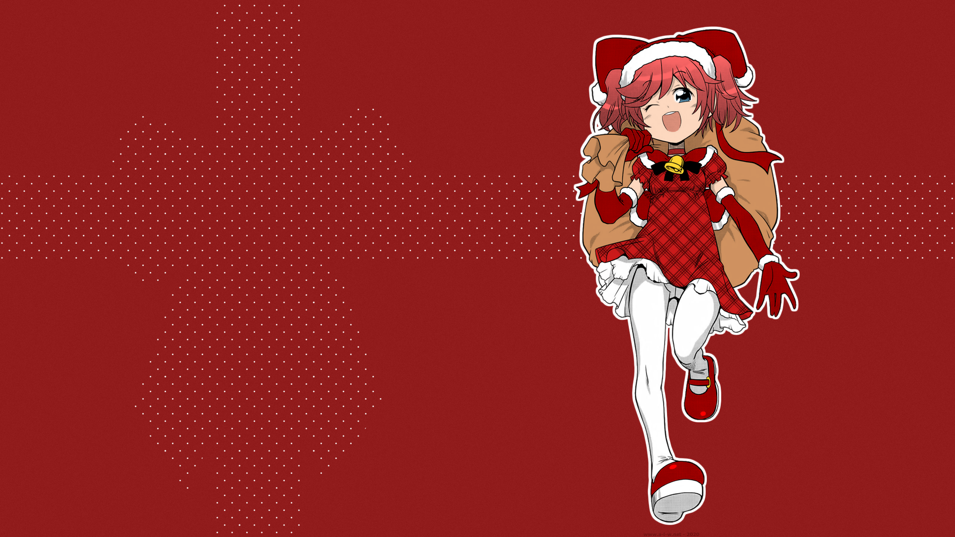 Satsuki Itsuka Redhead Blue Eyes Red Dress Twintails Santa Girl Anime Manga Anime Girls 1920x1080