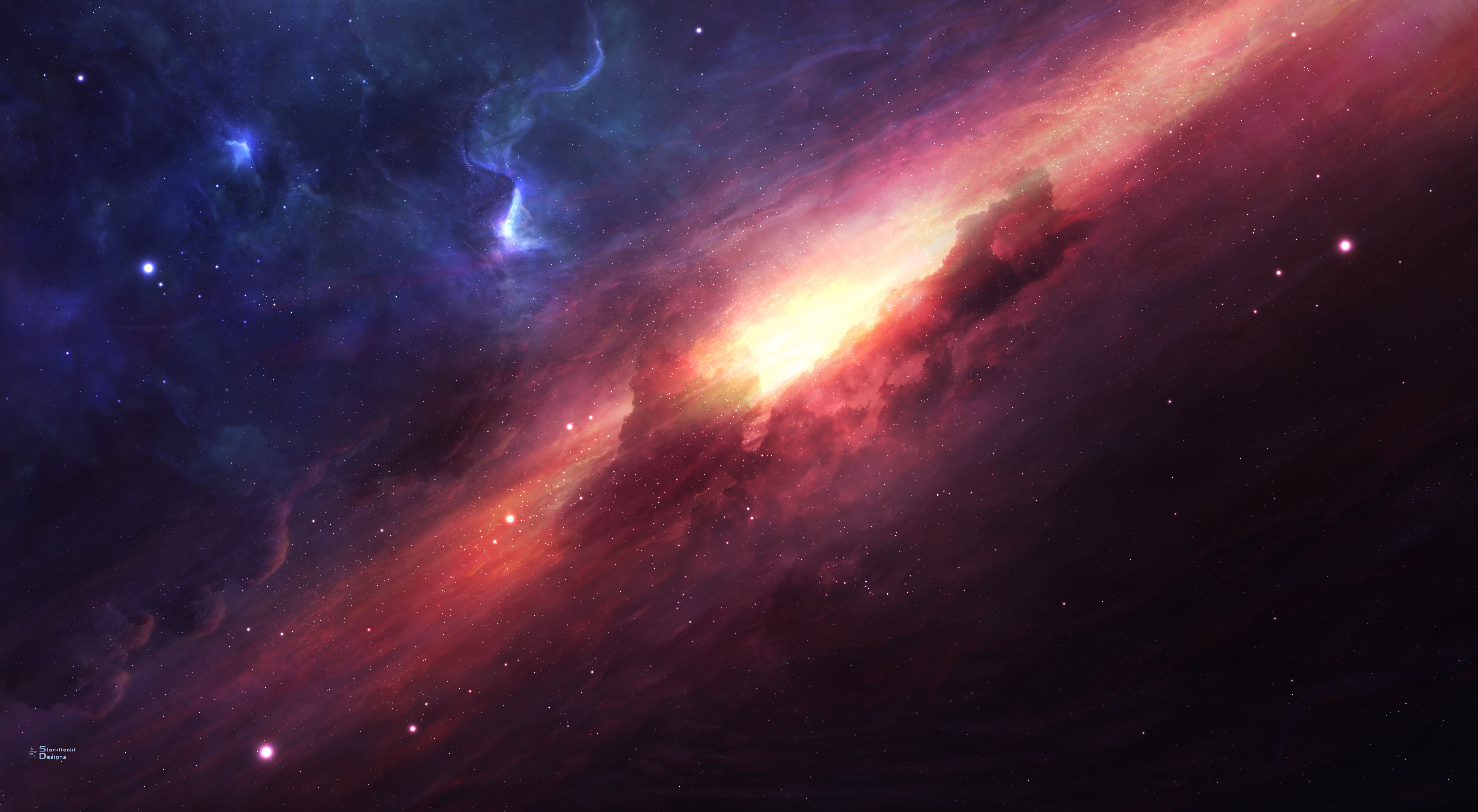 Space Milky Way Stars Andromeda Nebula Sky Purple Sky Black Holes 7860x4320