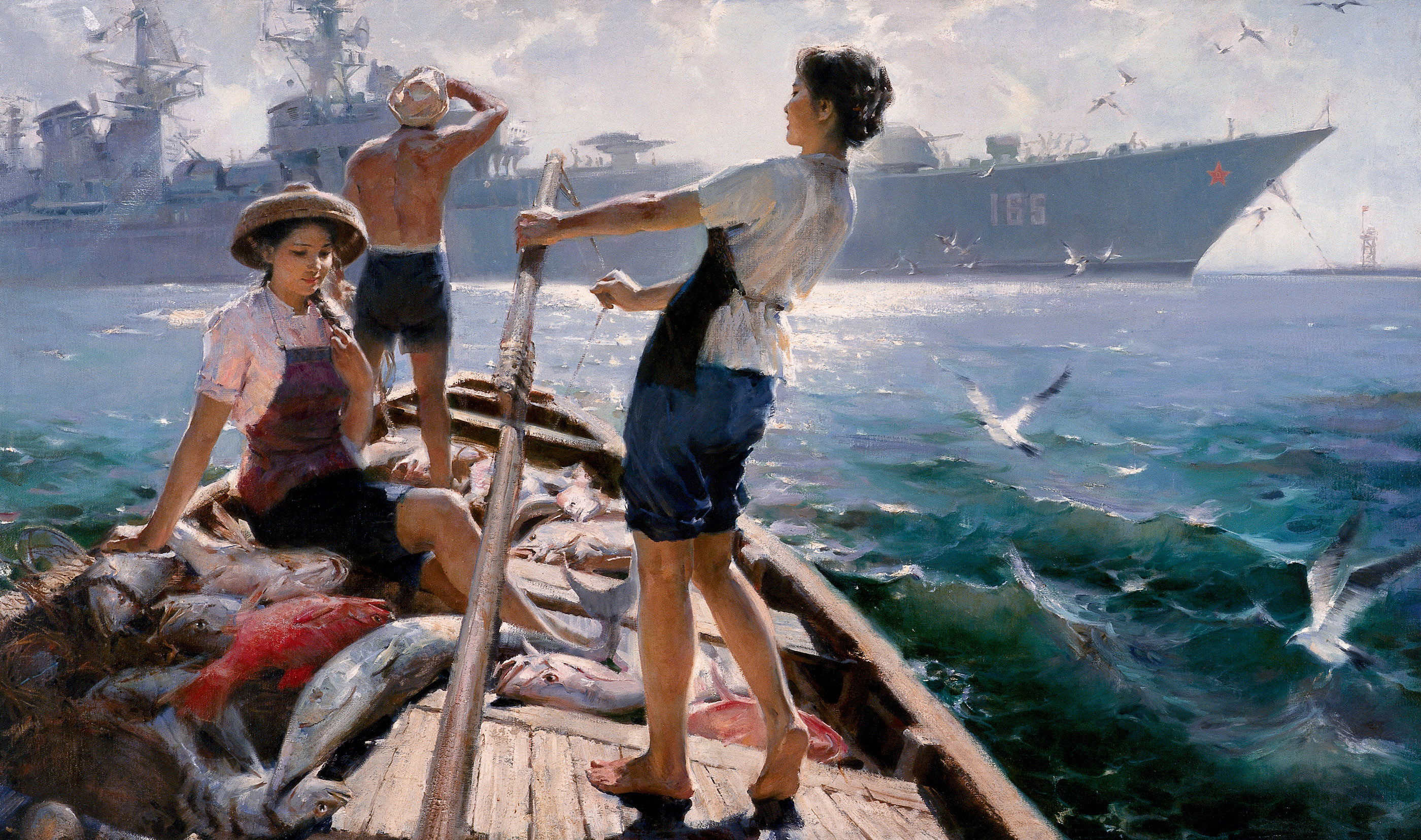 Painting A Morning In Xisha HE An Destroyer Fishing Boat 2800x1655
