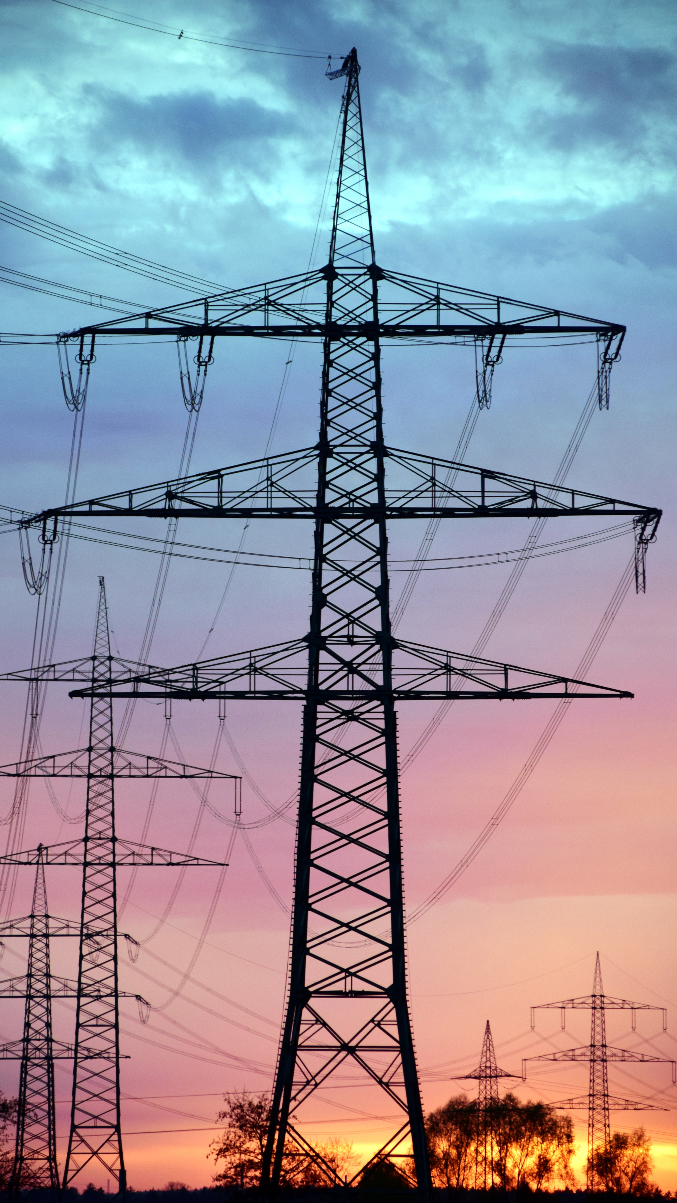 Power Lines Structure Sunset Electricity Technology Portrait Display 2160x3840
