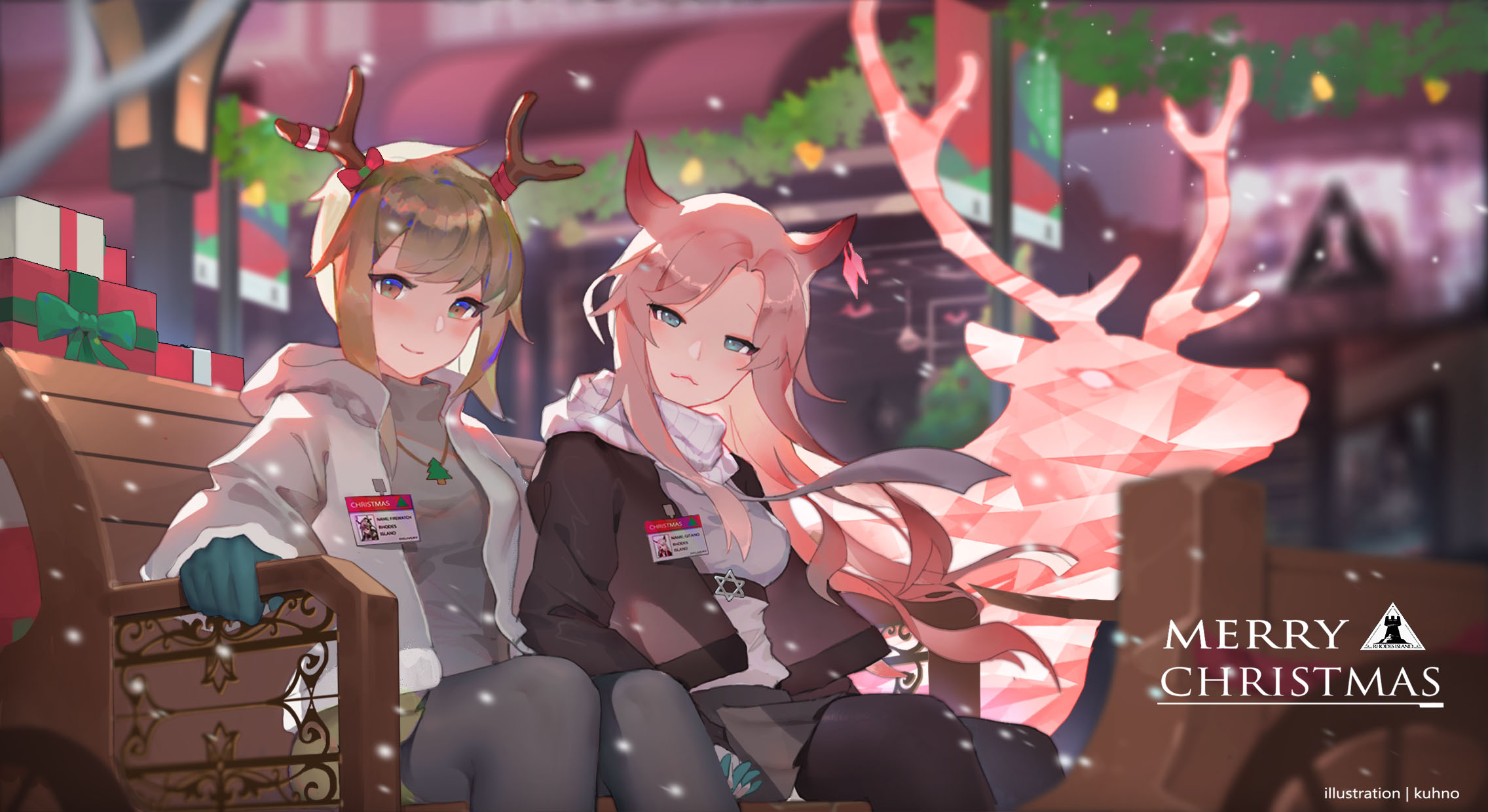 Kuhnowushi Anime Girls Anime Arknights Firewatch Arknights Christmas Horns Gitano Arknights 2272x1240