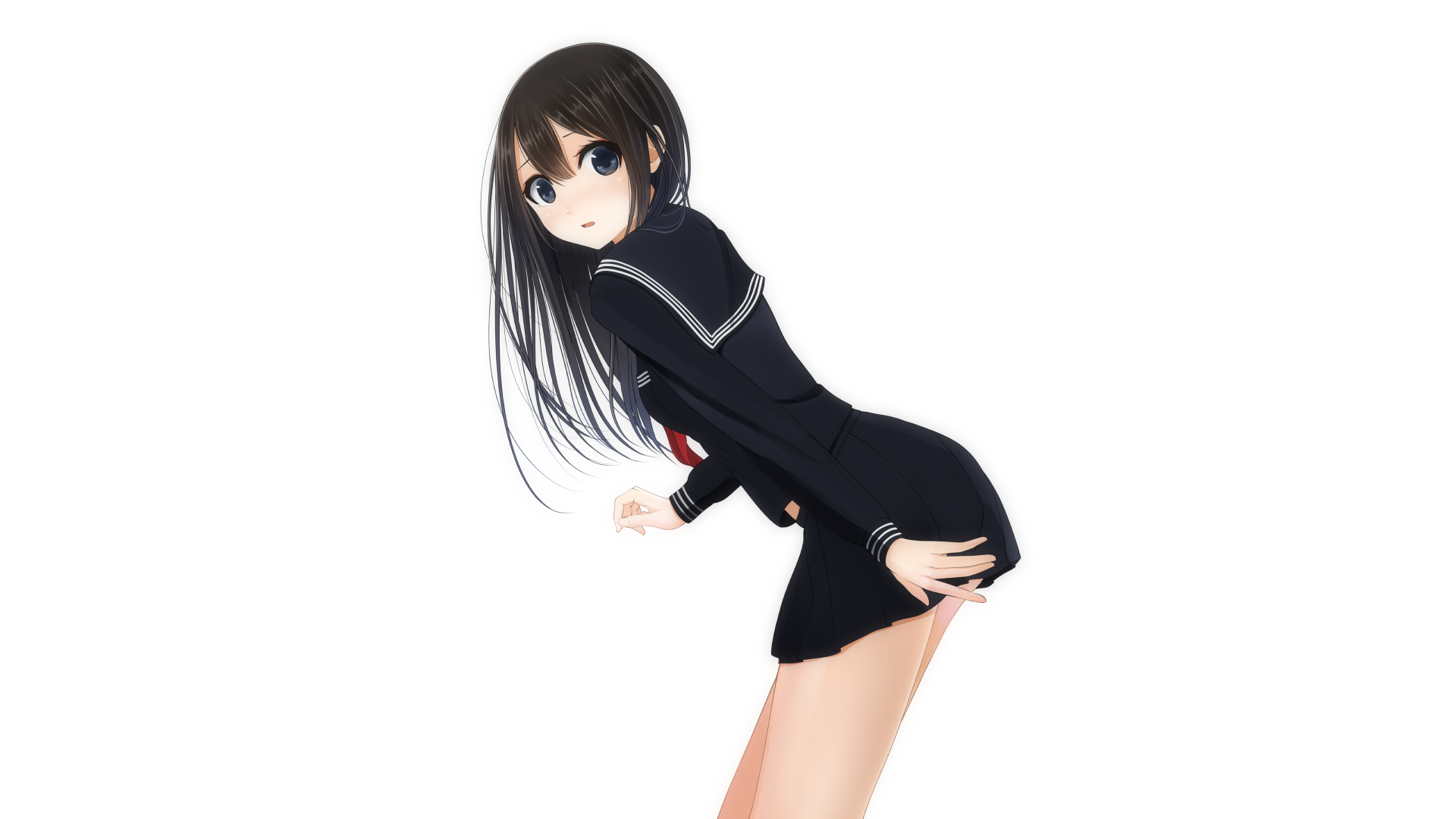 Black Hair Girl Long Hair Original Anime School Uniform Skirt 1920x1080