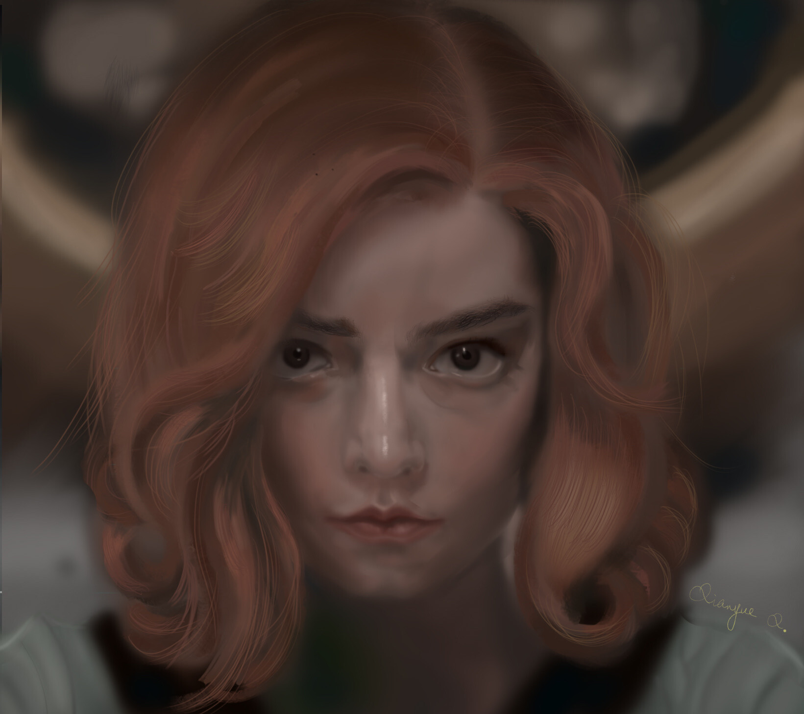 Portrait Women Redhead Face Drawing Short Hair Beth Harmon Fan Art Digital Art Digital Painting Artw 1641x1457