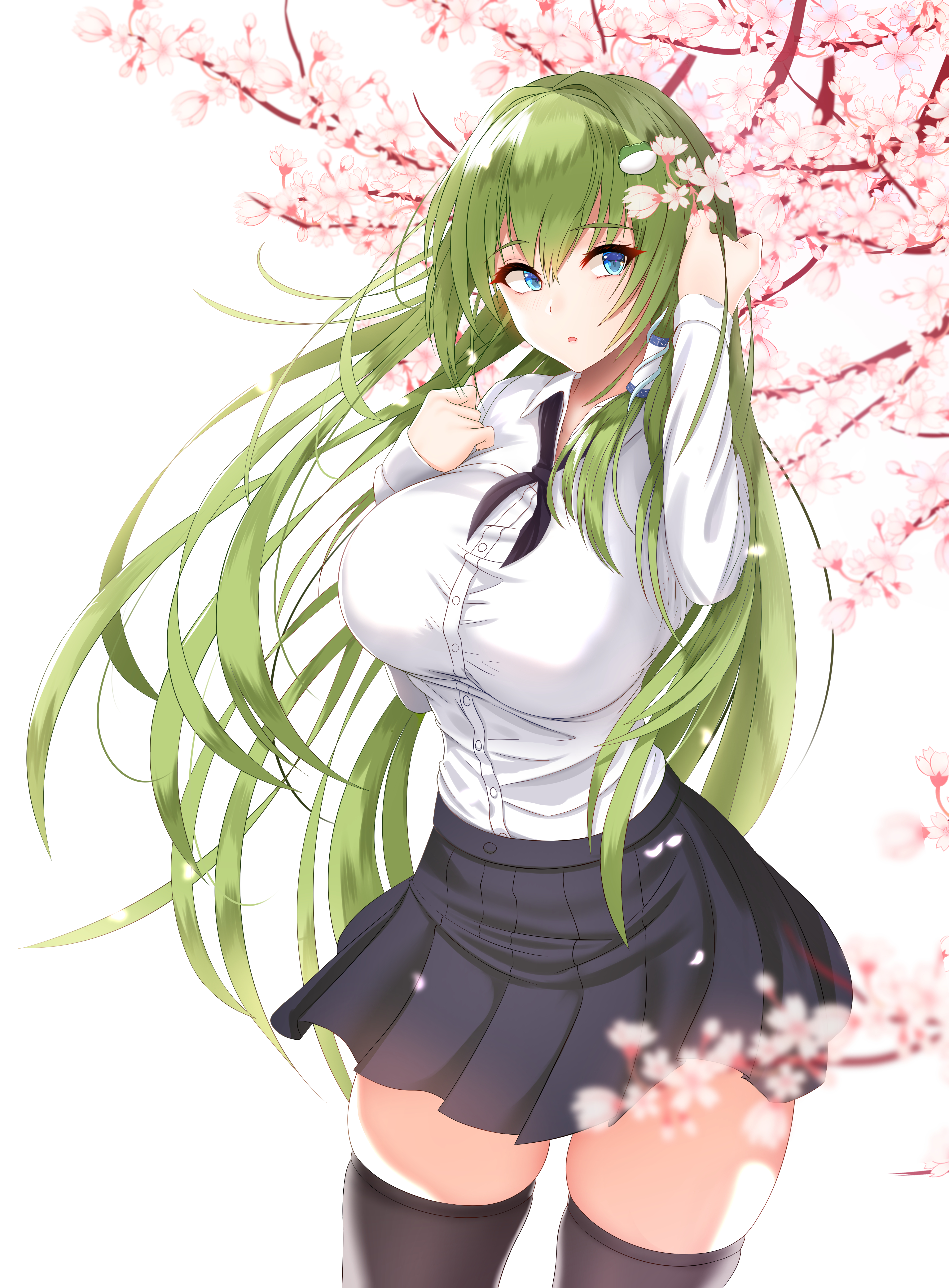 Anime Girls Touhou Kochiya Sanae Damao Yu Green Hair Long Hair Skirt Cherry Blossom 4961x6732