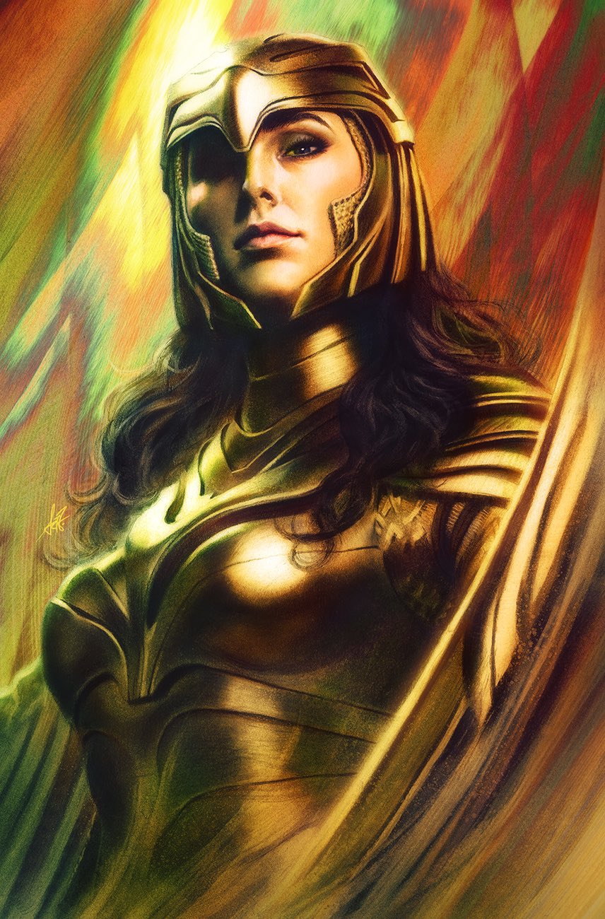 Artgerm Wonder Woman Diana Wonder Woman Diana Prince Gal Gadot Gold Dress Digital Artwork Poster DC  856x1300