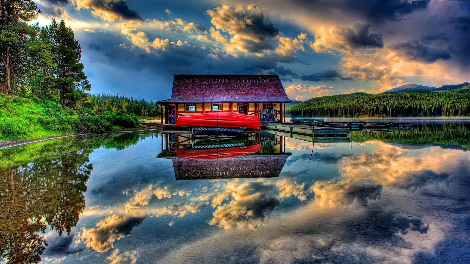 Canada Hdr Jasper National Park Lake Man Made Reflection Shop 1920x1080