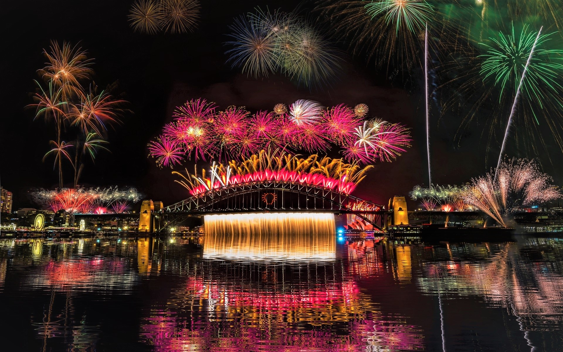 City Colorful Fireworks Night Sydney Sydney Harbour Bridge 1920x1200