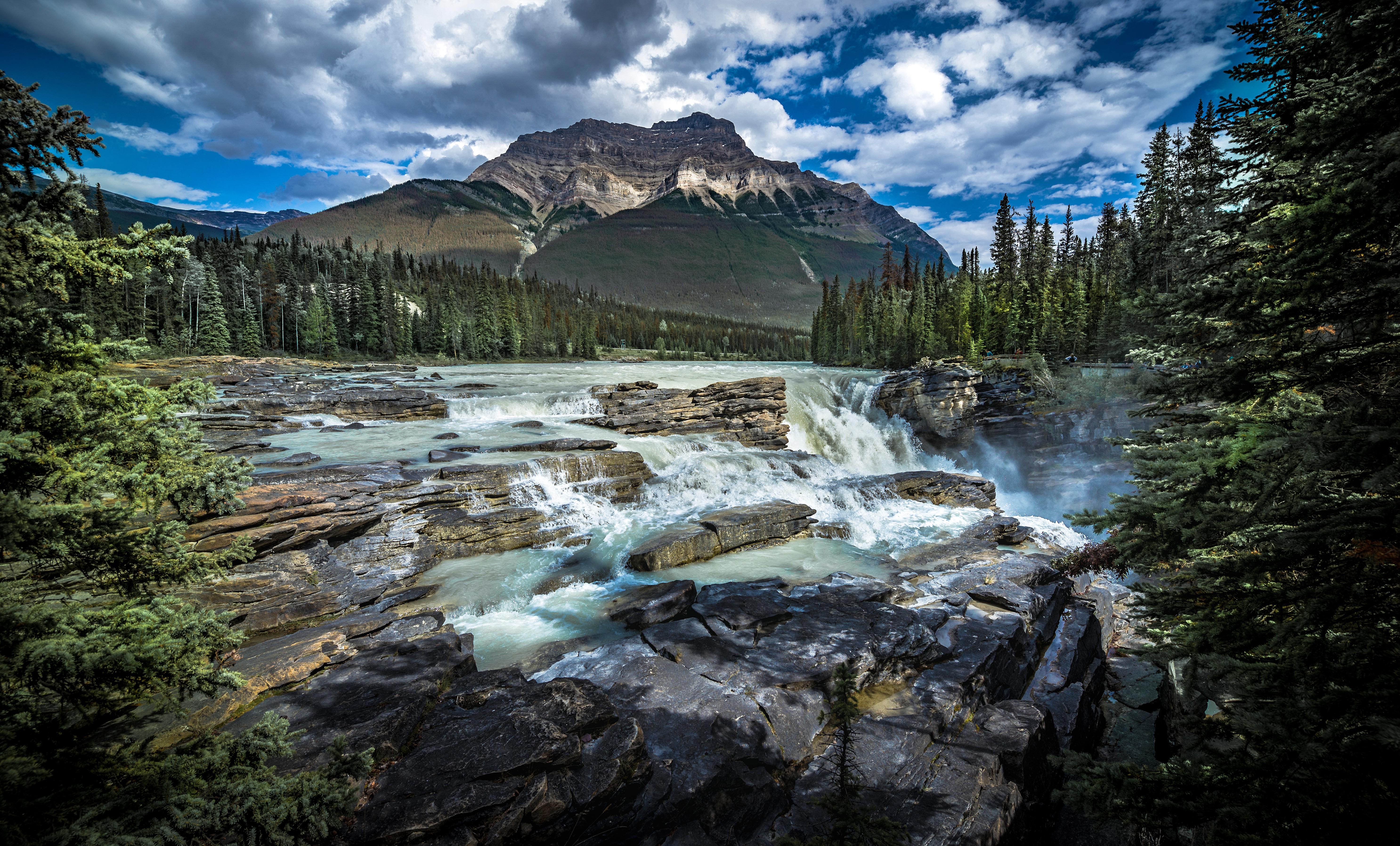 Alberta Athabasca Falls Canada Canadian Rockies Jasper National Park Mountain River Waterfall 5945x3591