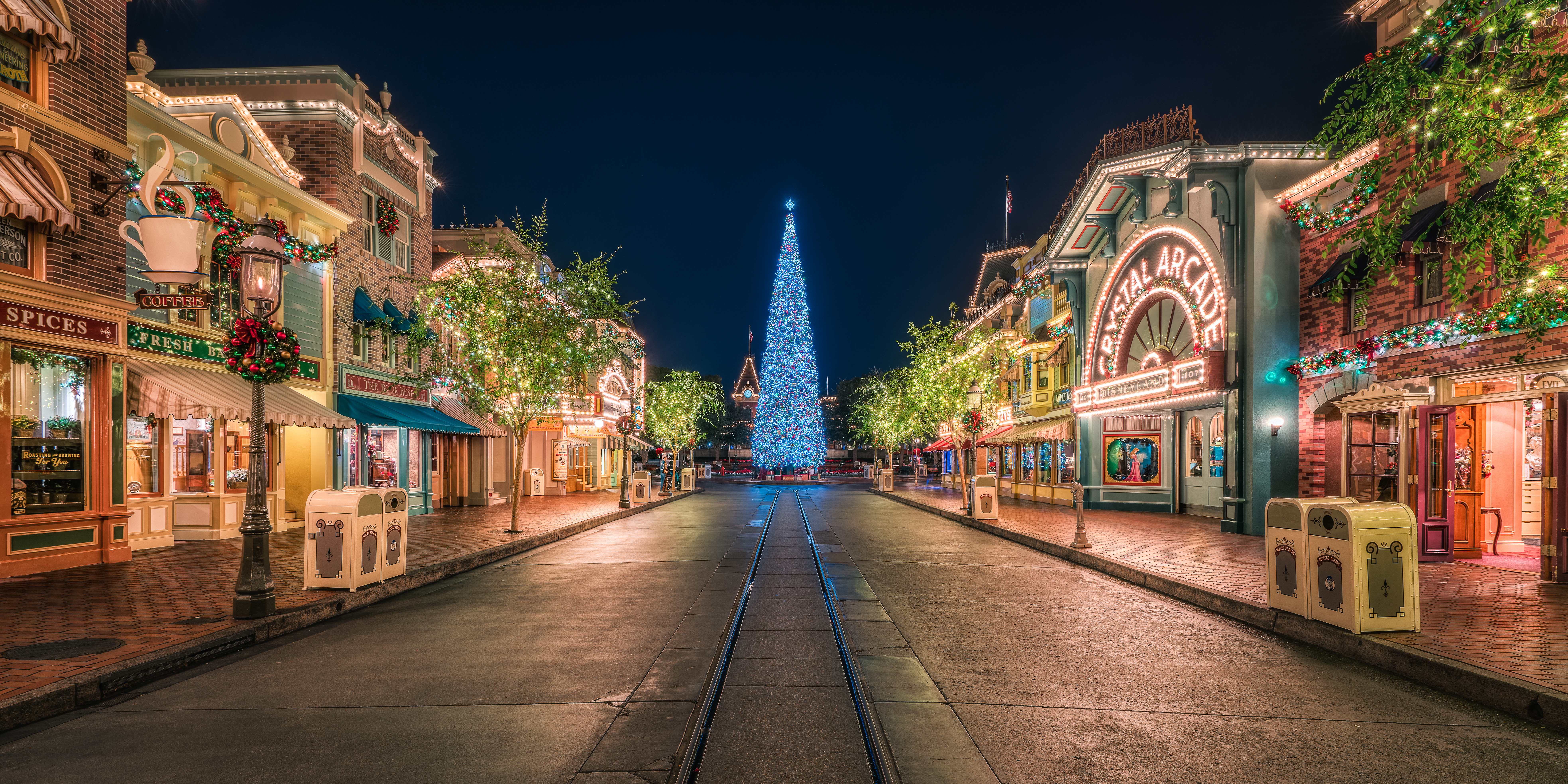 California Christmas Christmas Tree Disneyland Light Square 7868x3934