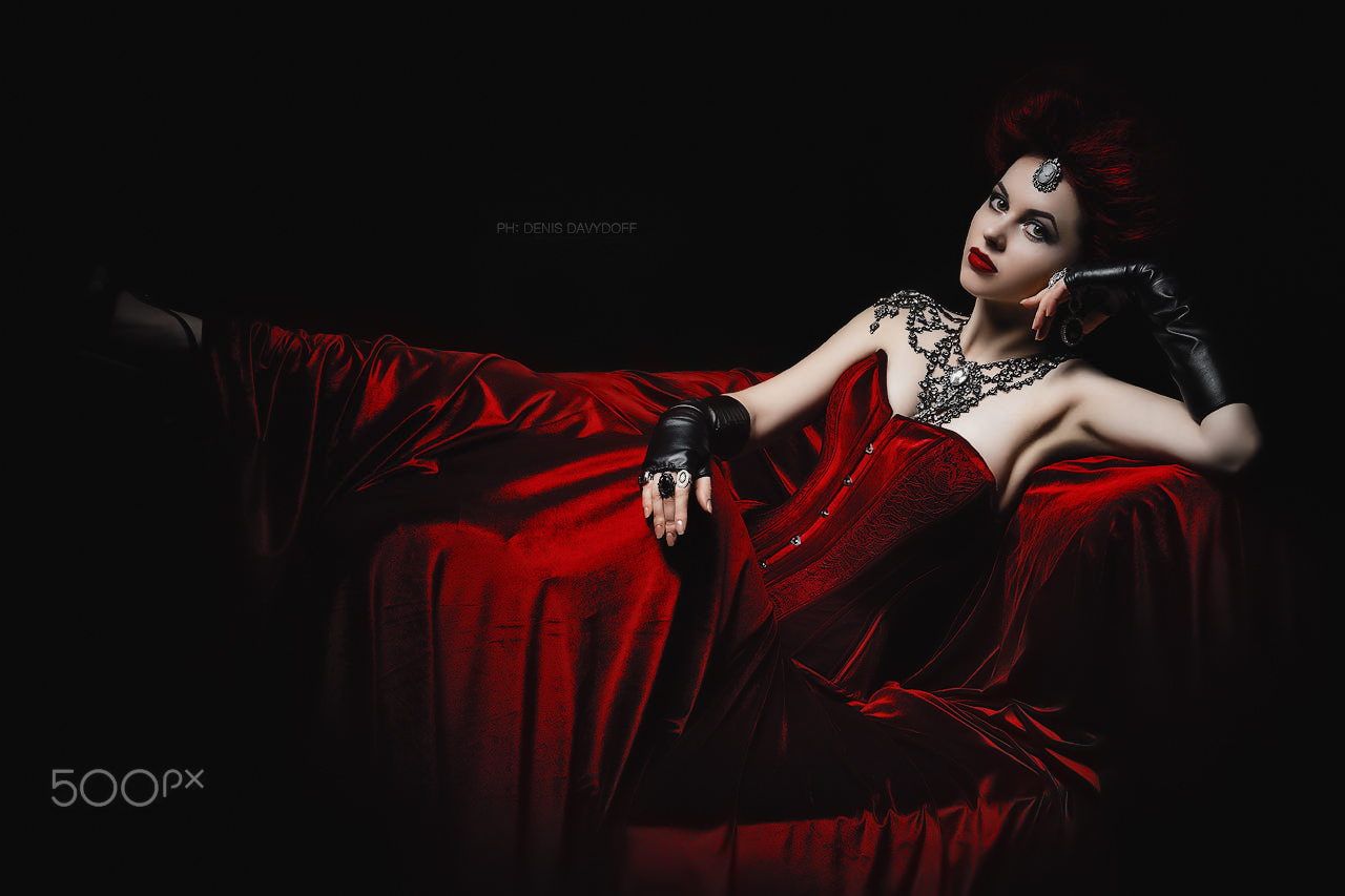 Denis Davydoff Women Redhead Jewelry Red Dress Gloves Looking At Viewer Red Lipstick Dark 1280x853