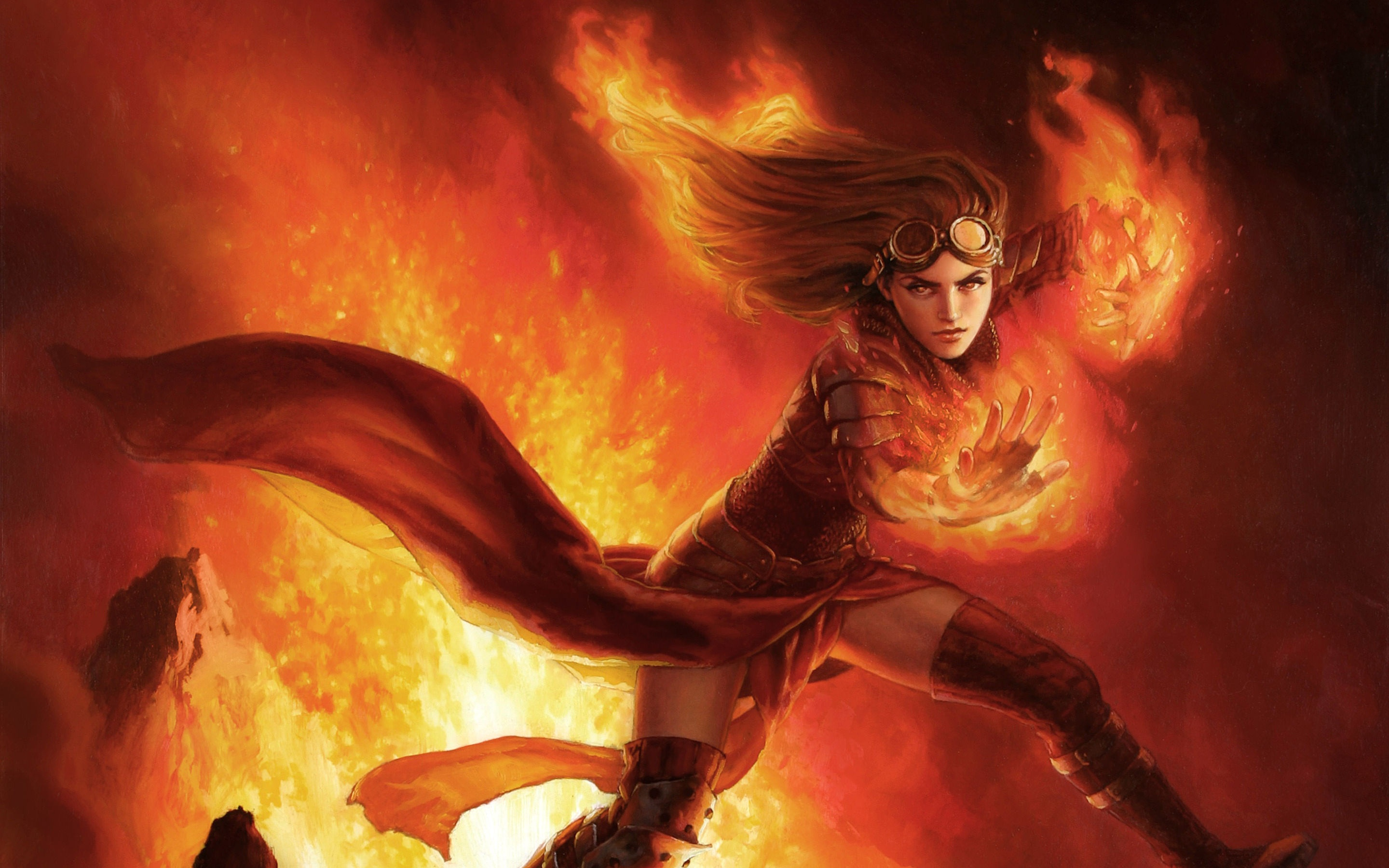 Fire Flame Girl Goggles Magic Woman 2880x1800