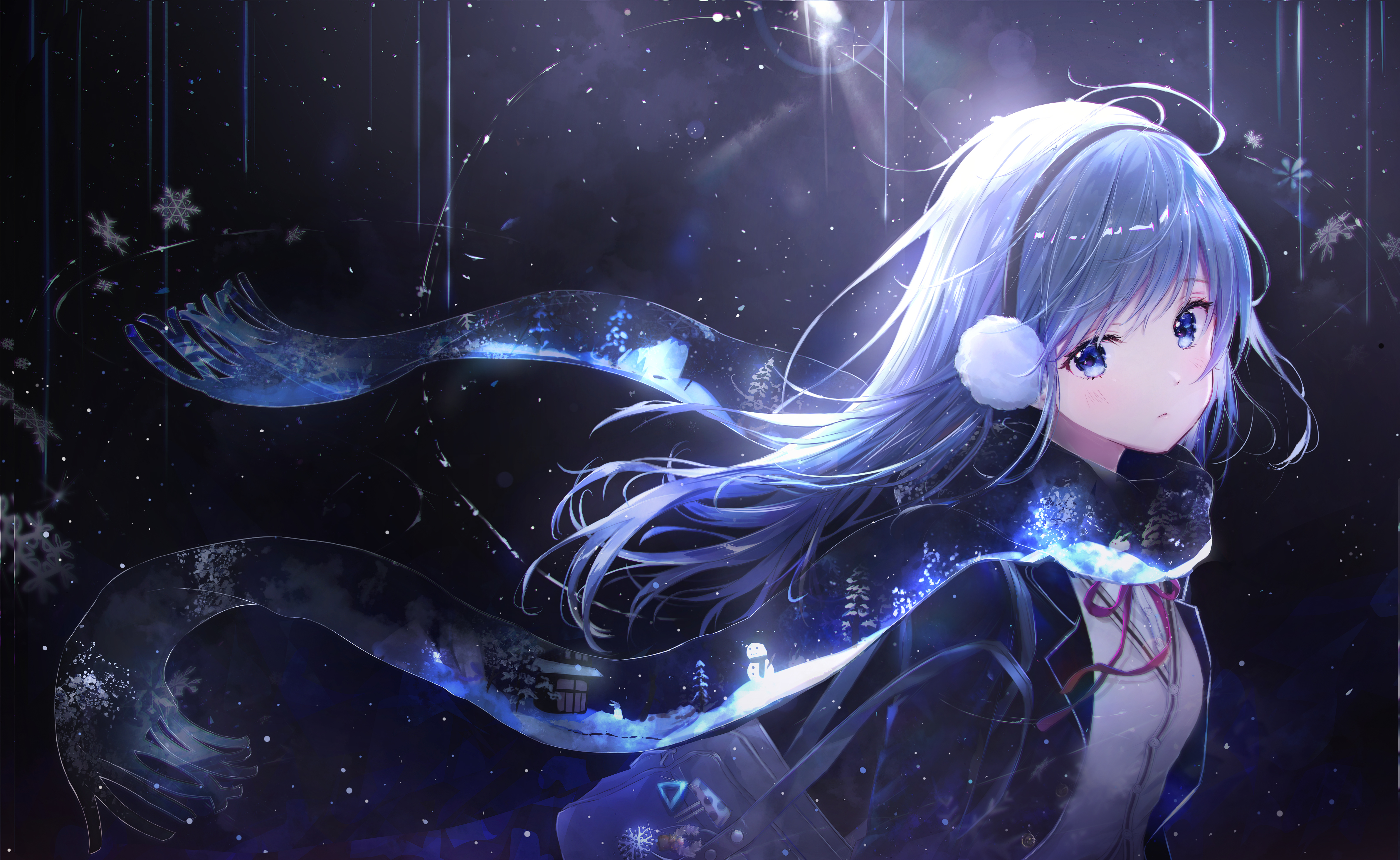 Anime Anime Girls Digital Art Artwork 2D Portrait Hapong07 Scarf Blue Hair Blue Eyes School Uniform 4767x2929