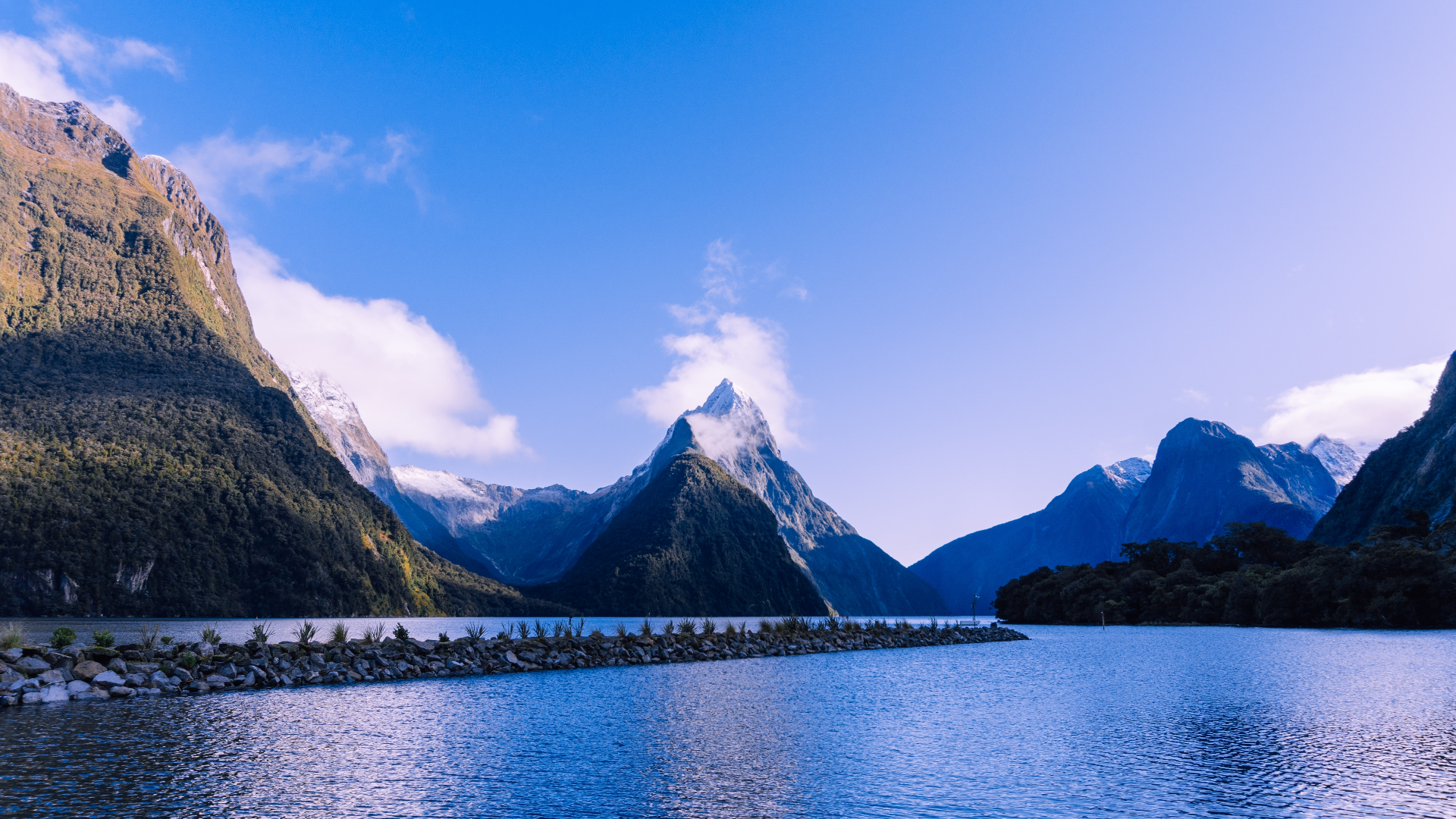 Nature Landscape Mountains Trees River Water Rocks Plants Clouds Sky Fiordland National Park Lake Mo 1920x1080
