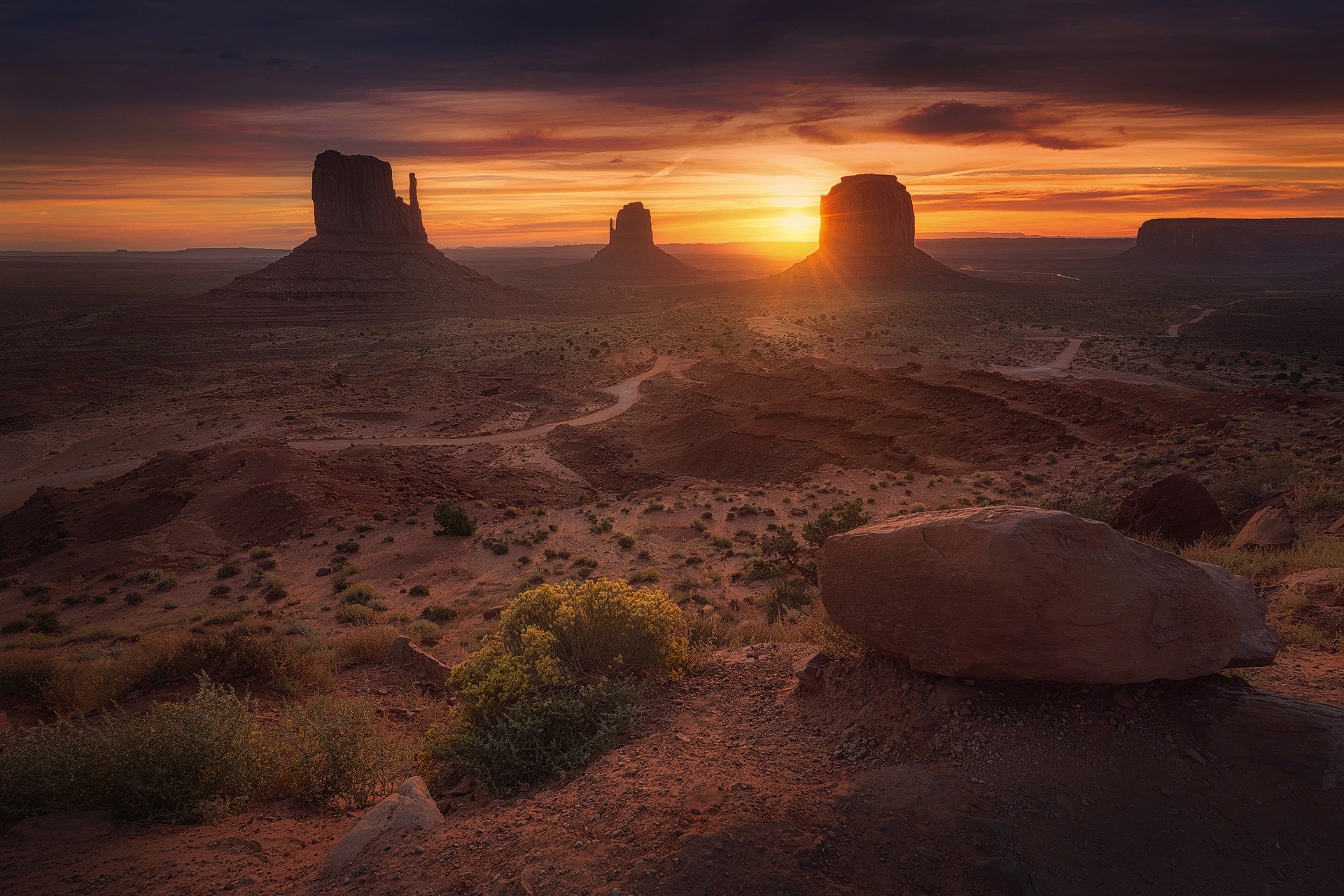 Desert Landscape Monument Valley Nature Rock Sunrise 1920x1280