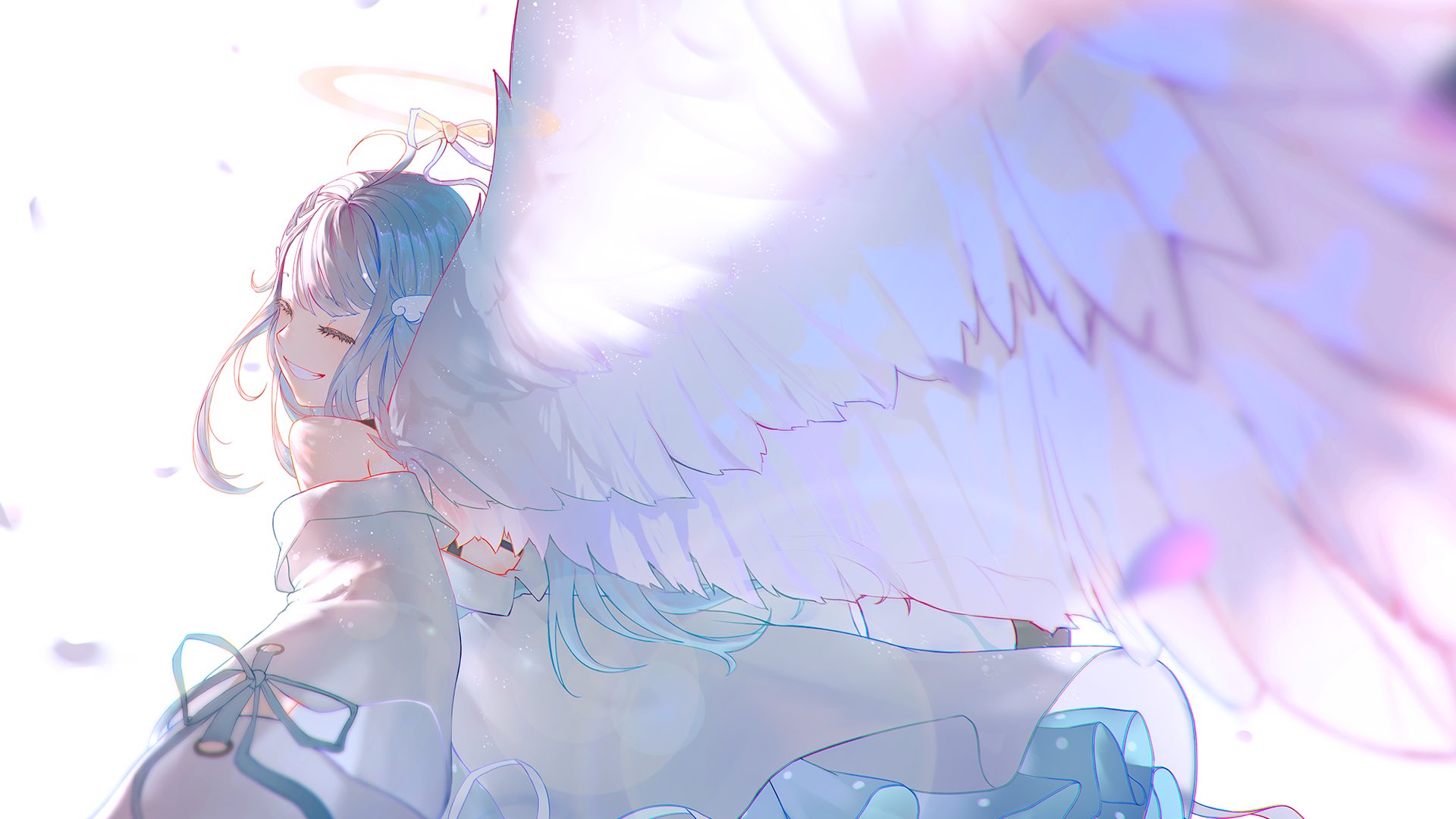 Virtual Youtuber Amatsuka Uto Anime Girl With Wings Anime Girls Angel Wings Wings Nimbus Closed Eyes 1920x1080